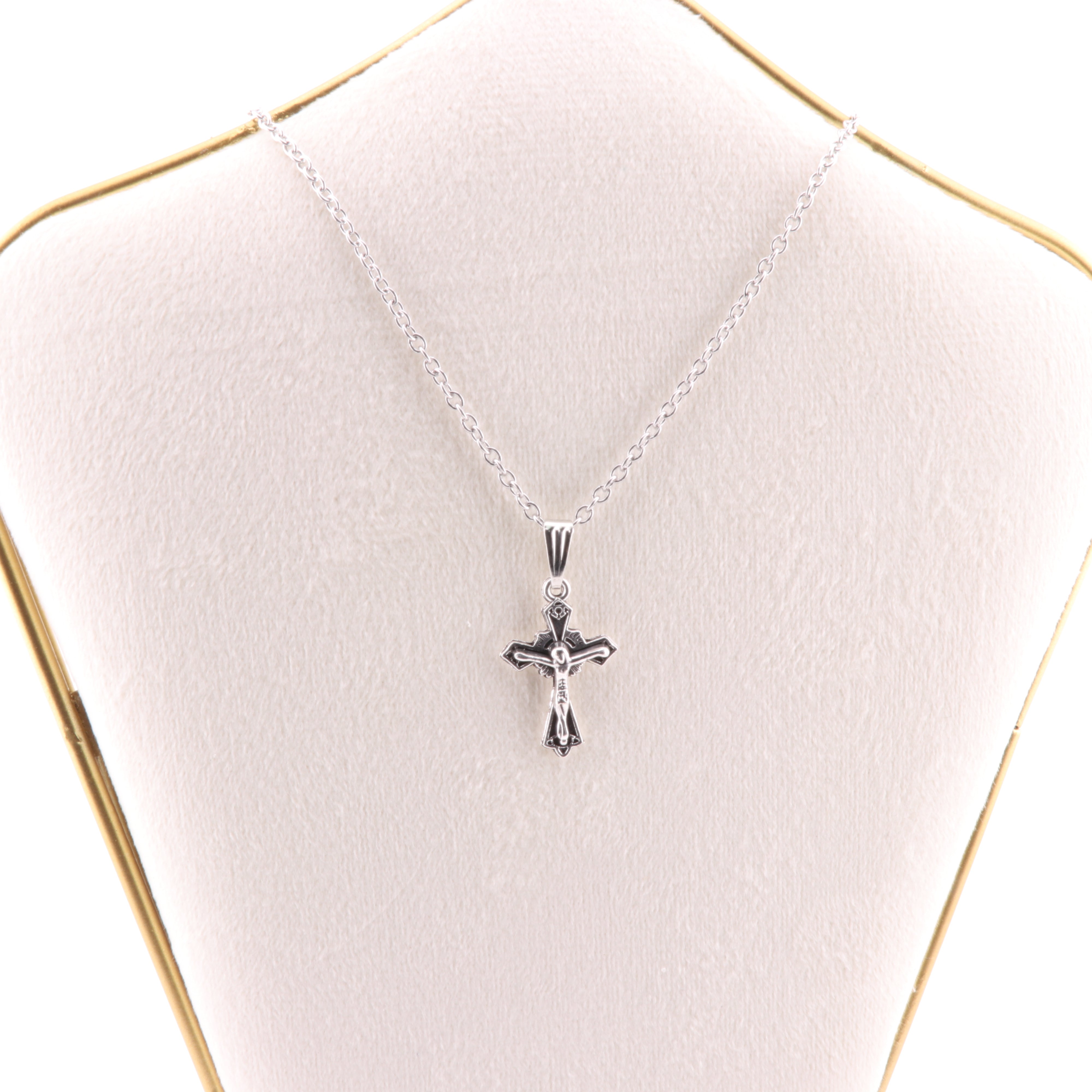 Metal Necklace, with Cross Figure Pendant, Silver Color, 5 Pieces in a Pack, #007