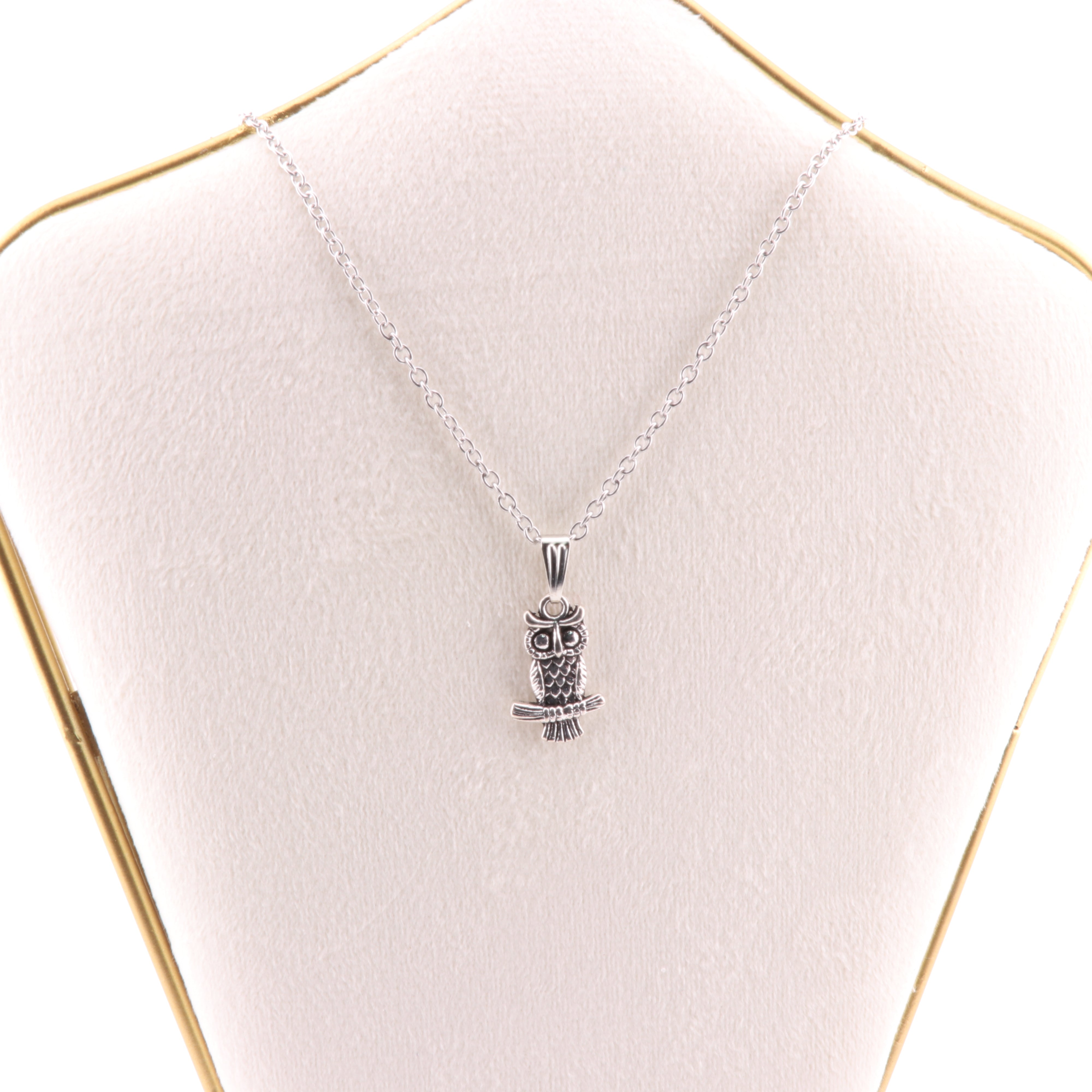 Metal Necklace, with Owl Figure Pendant, Silver Color, 5 Pieces in a Pack, #013