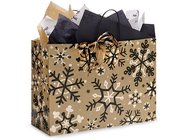 Rustic Snowflake Kraft Shopping Bags Vogue, Gift, 16"x12", 50 Piece in a Pack