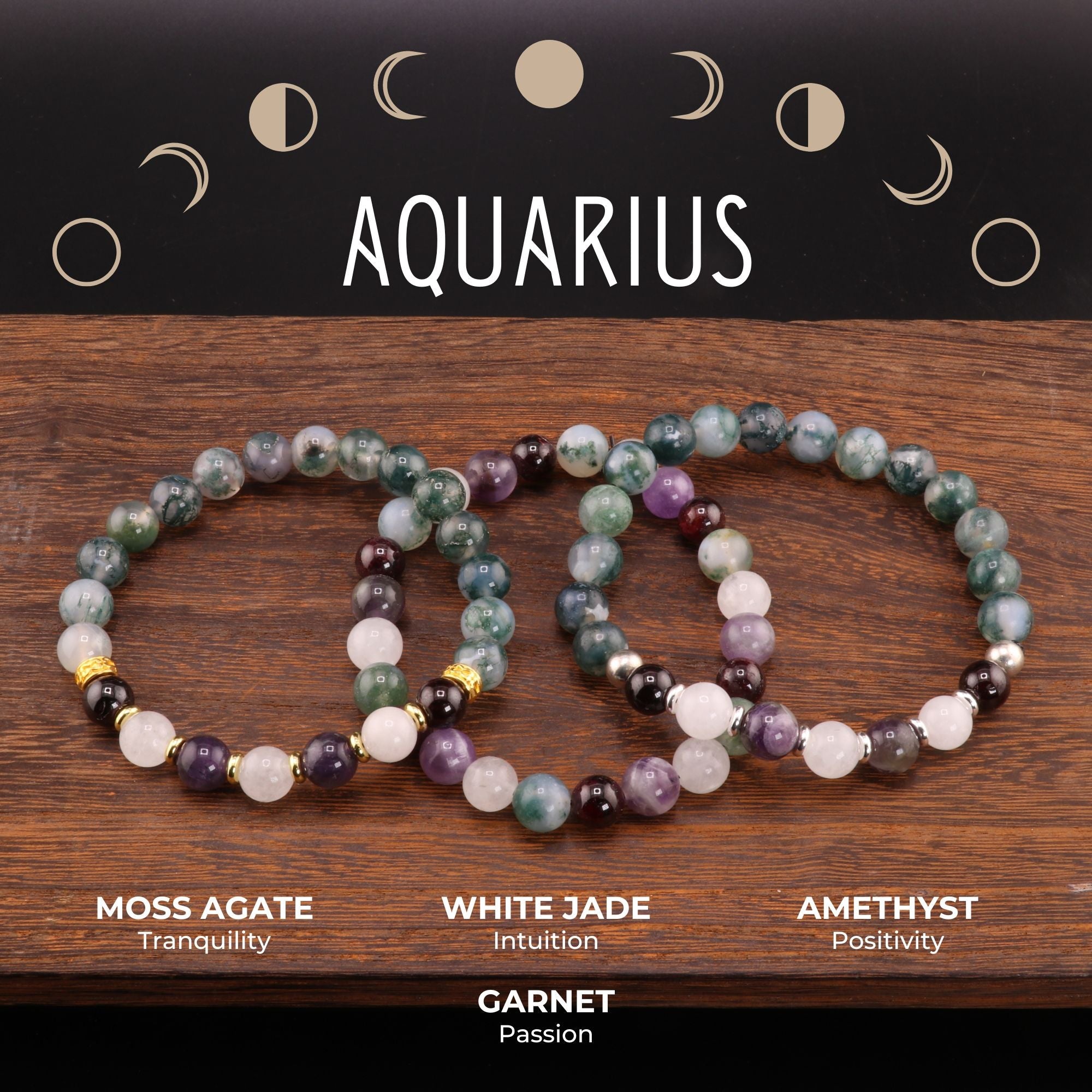 Aquarius Zodiac - Natural Gemstone Bracelets, 10 Pieces in a Pack