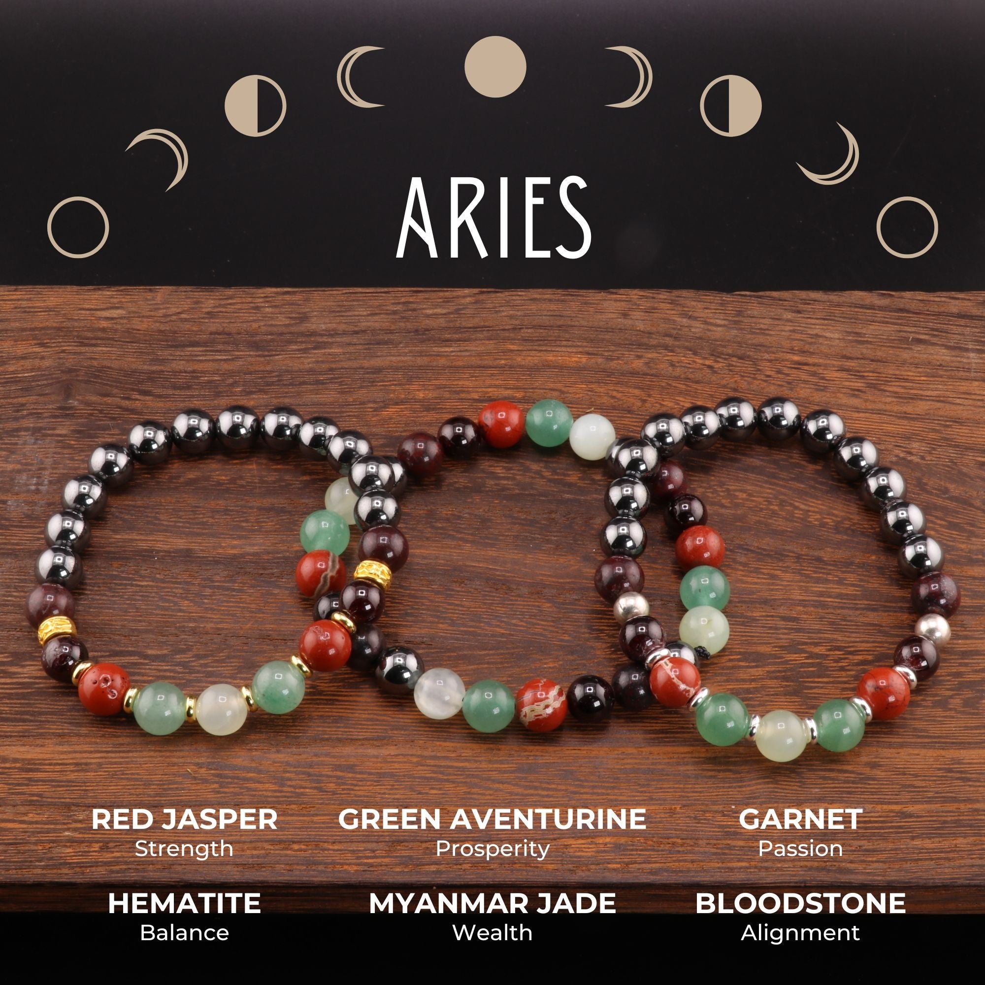 Aries Zodiac - Natural Gemstone Bracelets, 10 Pieces in a Pack