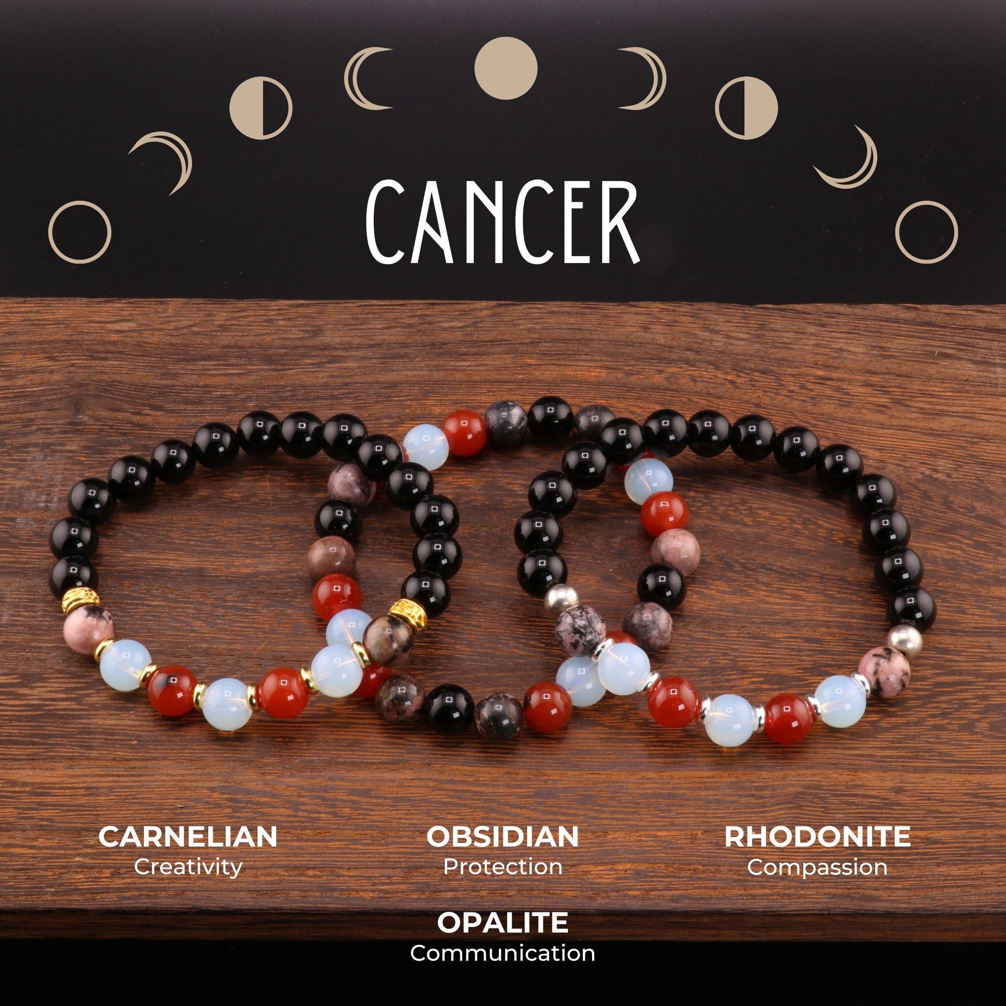 Cancer Zodiac - Natural Gemstone Bracelets, 10 Pieces in a Pack