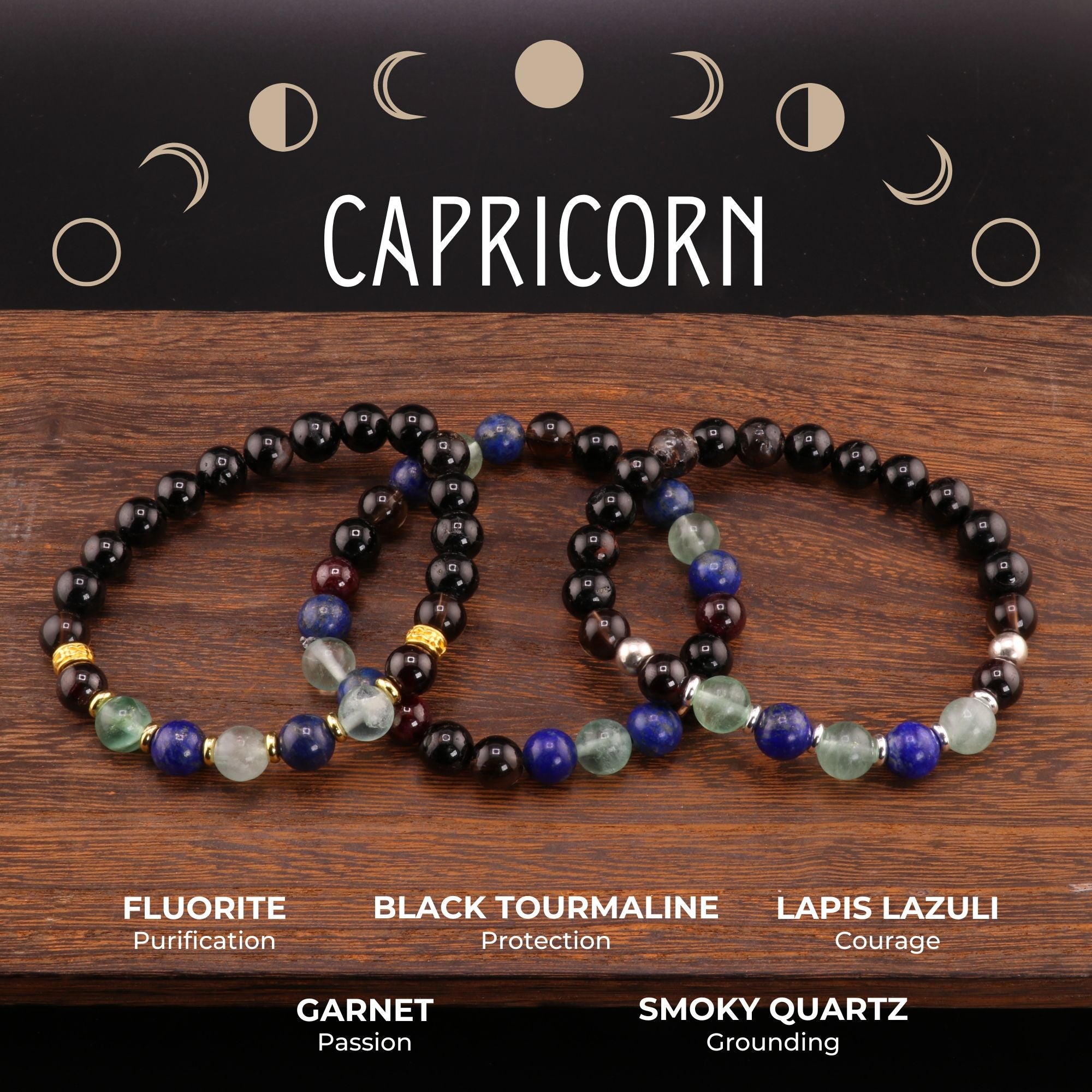 Capricorn Zodiac - Natural Gemstone Bracelets, 10 Pieces in a Pack
