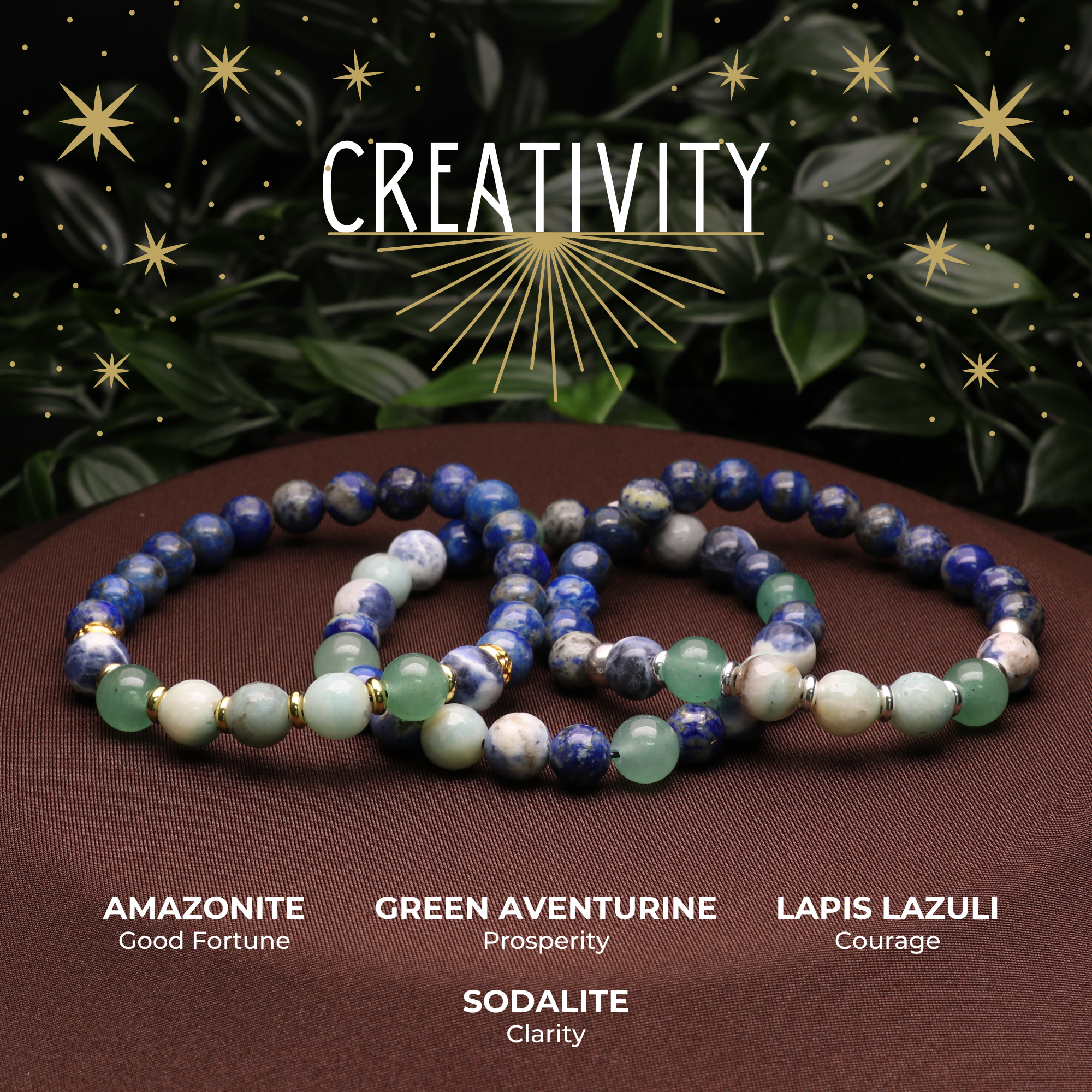 Creativity Intention - Natural Gemstone Bracelets, 10 Pieces in a Pack