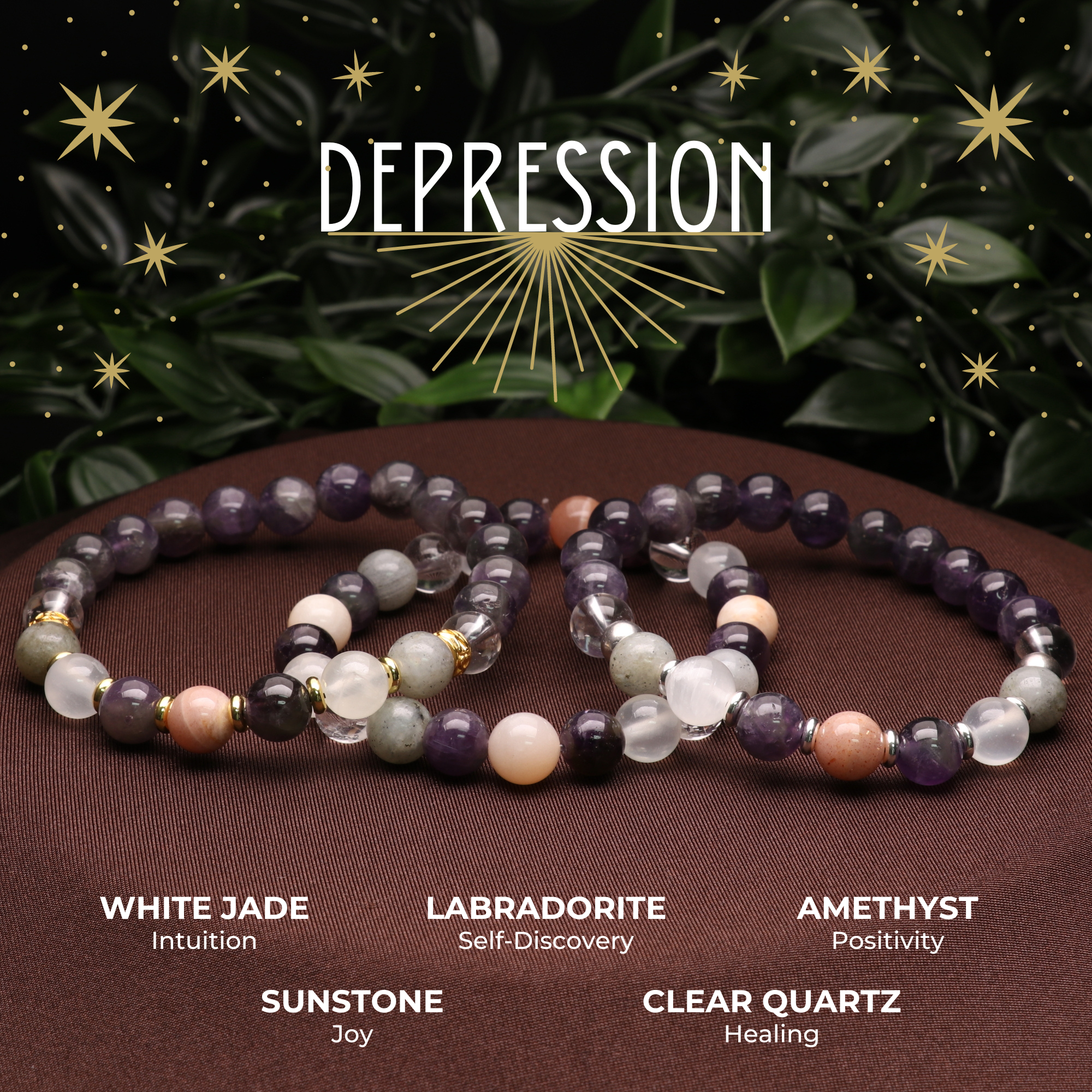 Depression Intention - Natural Gemstone Bracelets, 10 Pieces in a Pack