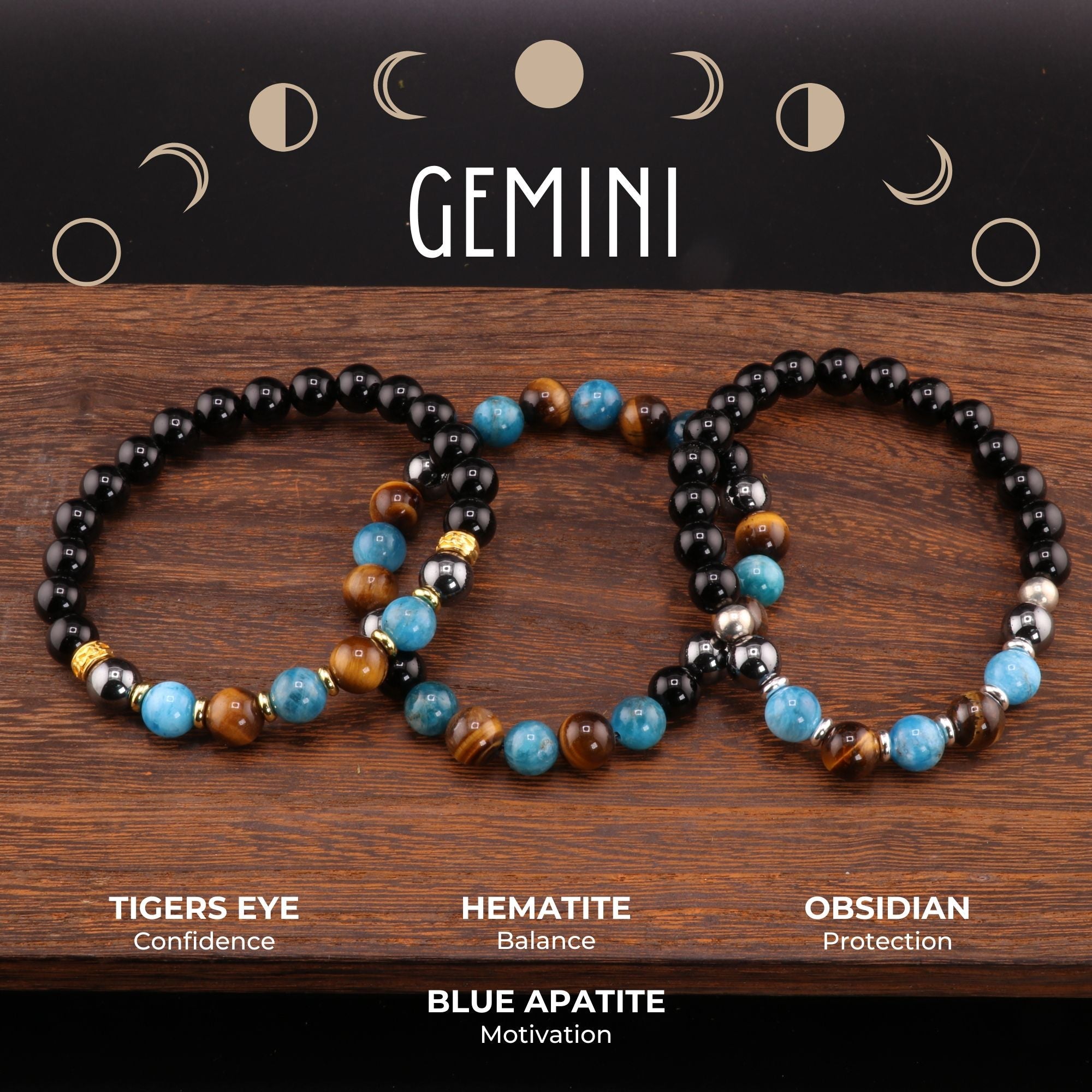 Gemini Zodiac - Natural Gemstone Bracelets, 10 Pieces in a Pack