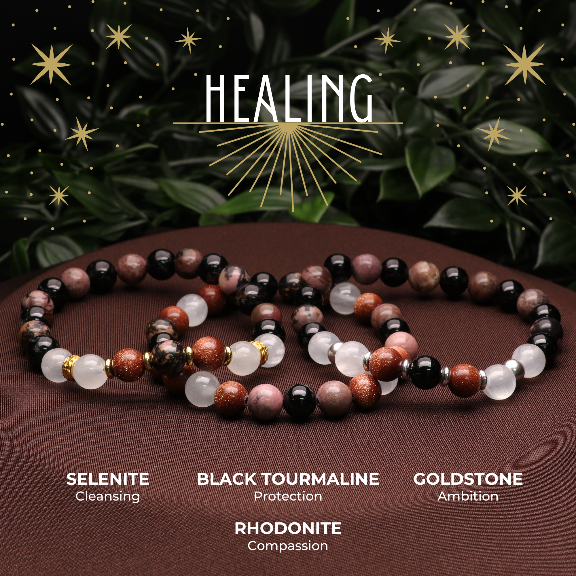 Healing Intention - Natural Gemstone Bracelets, 10 Pieces in a Pack