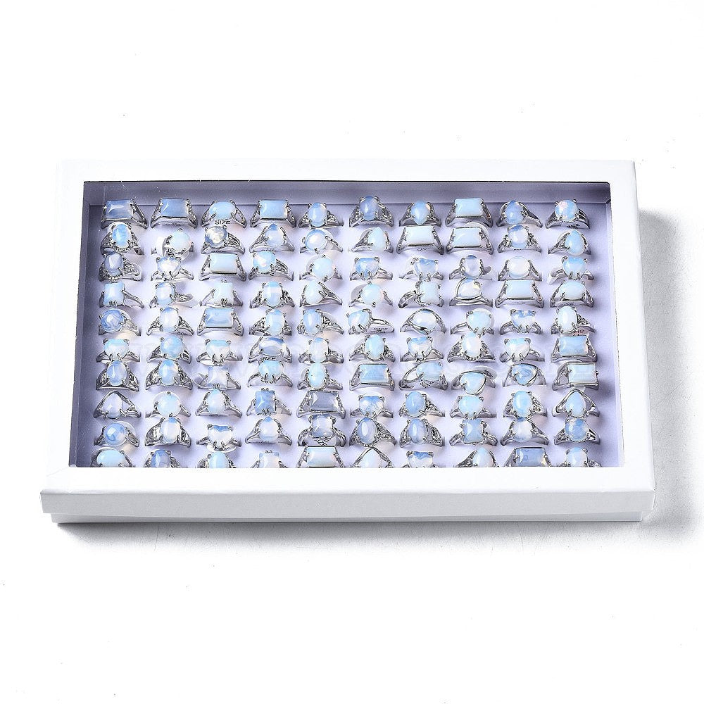Opalite Mixed Shape Ring, Standard Size, Mix Pack (US Size 6.5 to 10), 100 Pieces in a Pack, #0007