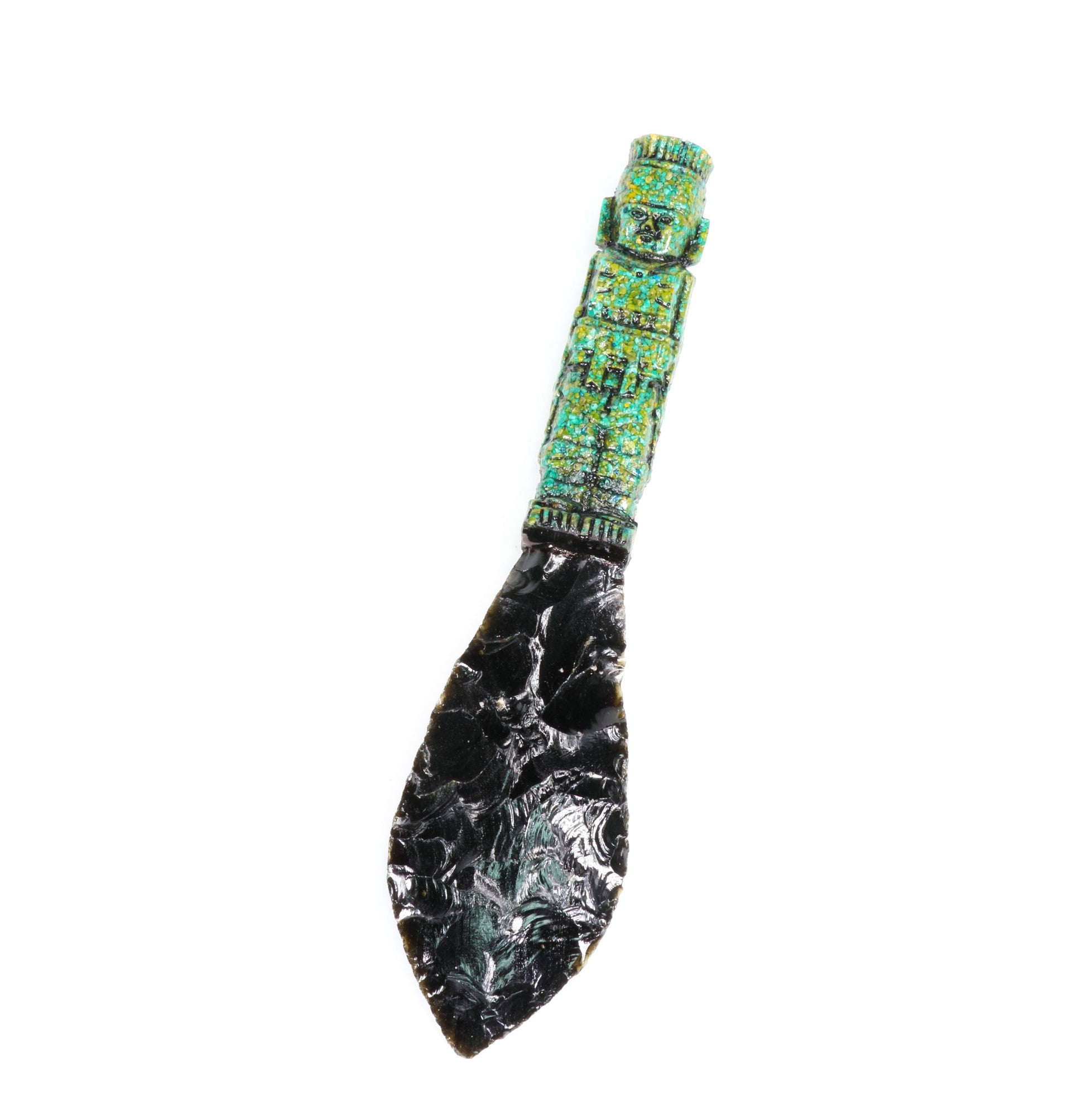 Aztec Inspired Obsidian-Malachite Ritual Knife, 8"-10" inch, 1 Piece, #007