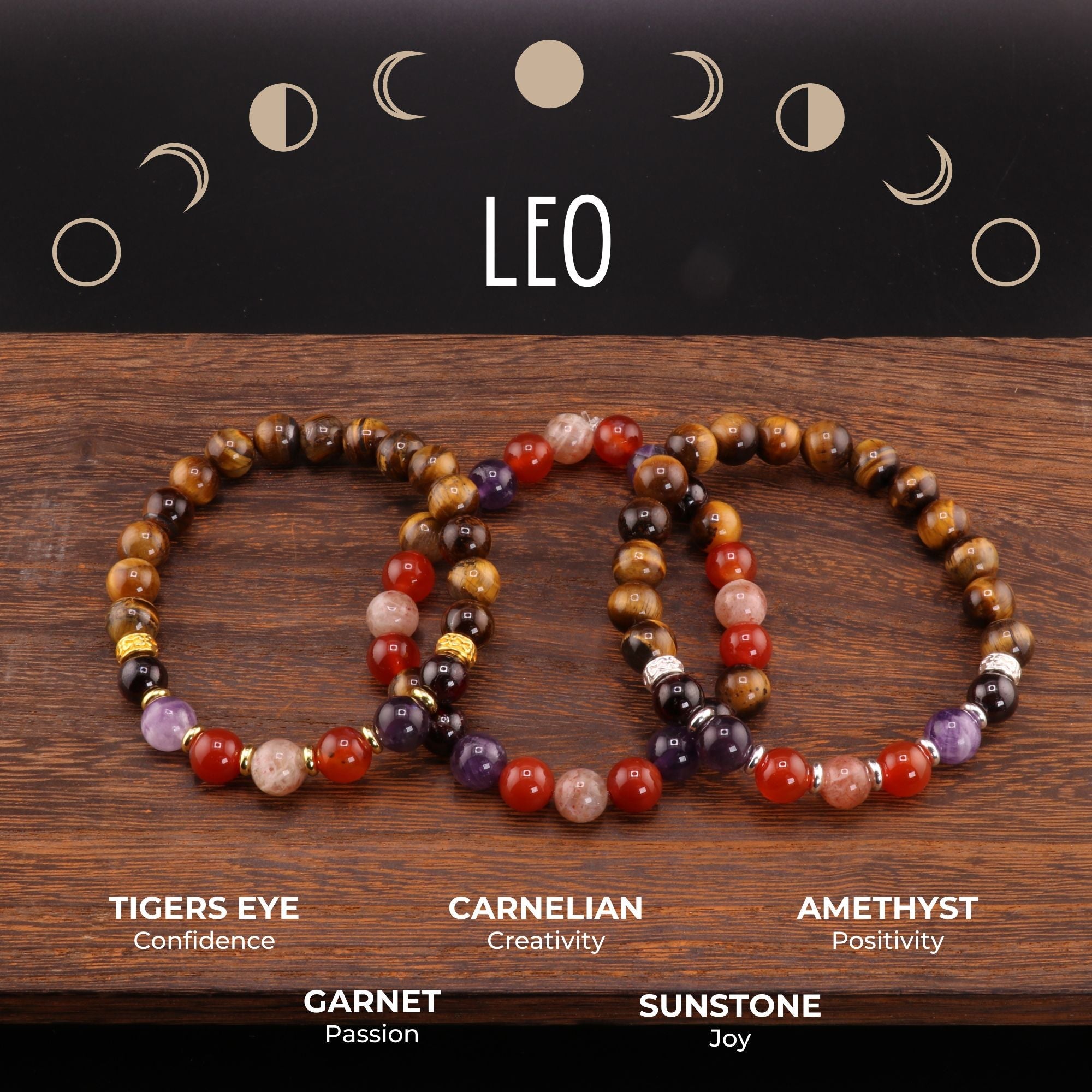 Leo Zodiac - Natural Gemstone Bracelets, 10 Pieces in a Pack