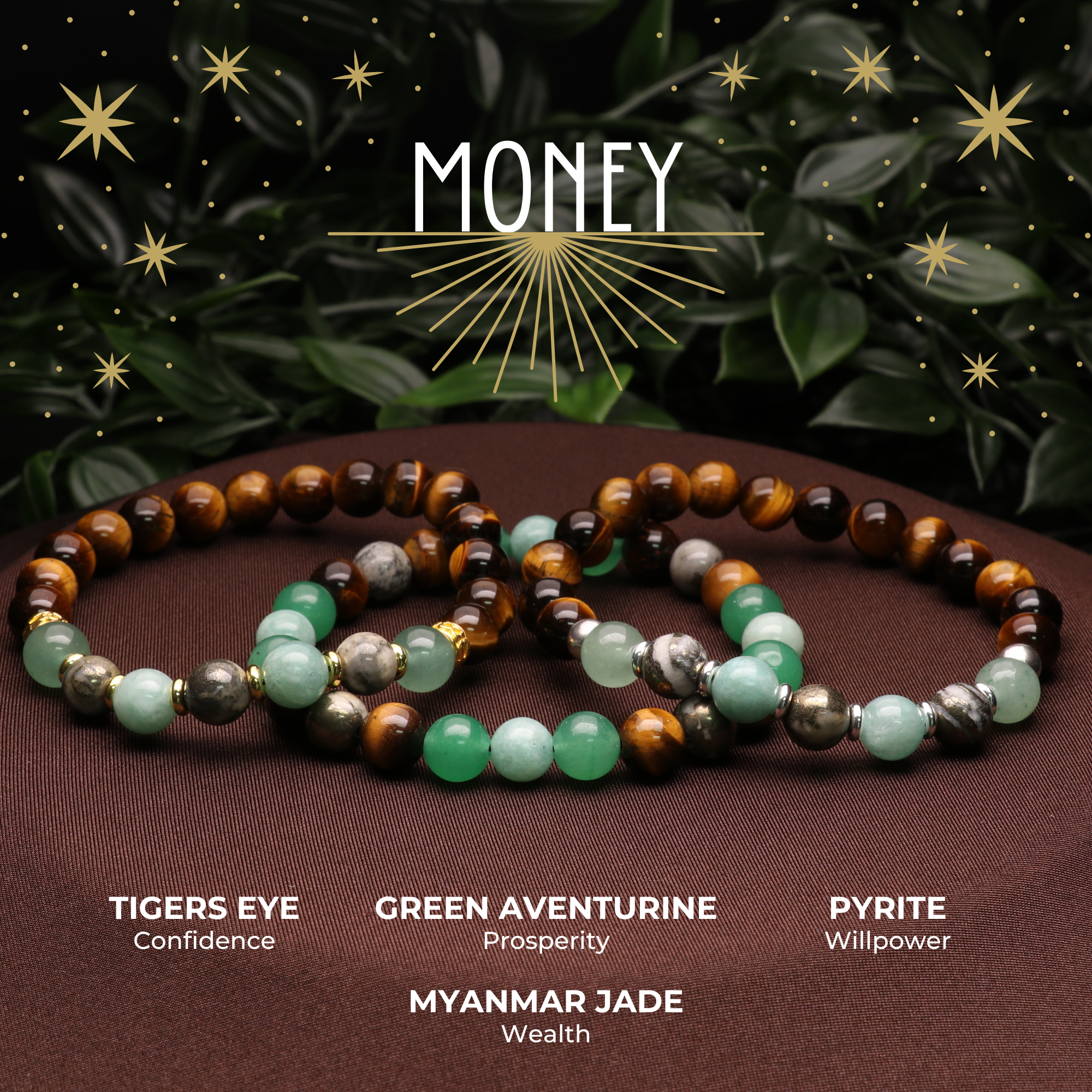 Money Intention - Natural Gemstone Bracelets, 10 Pieces in a Pack