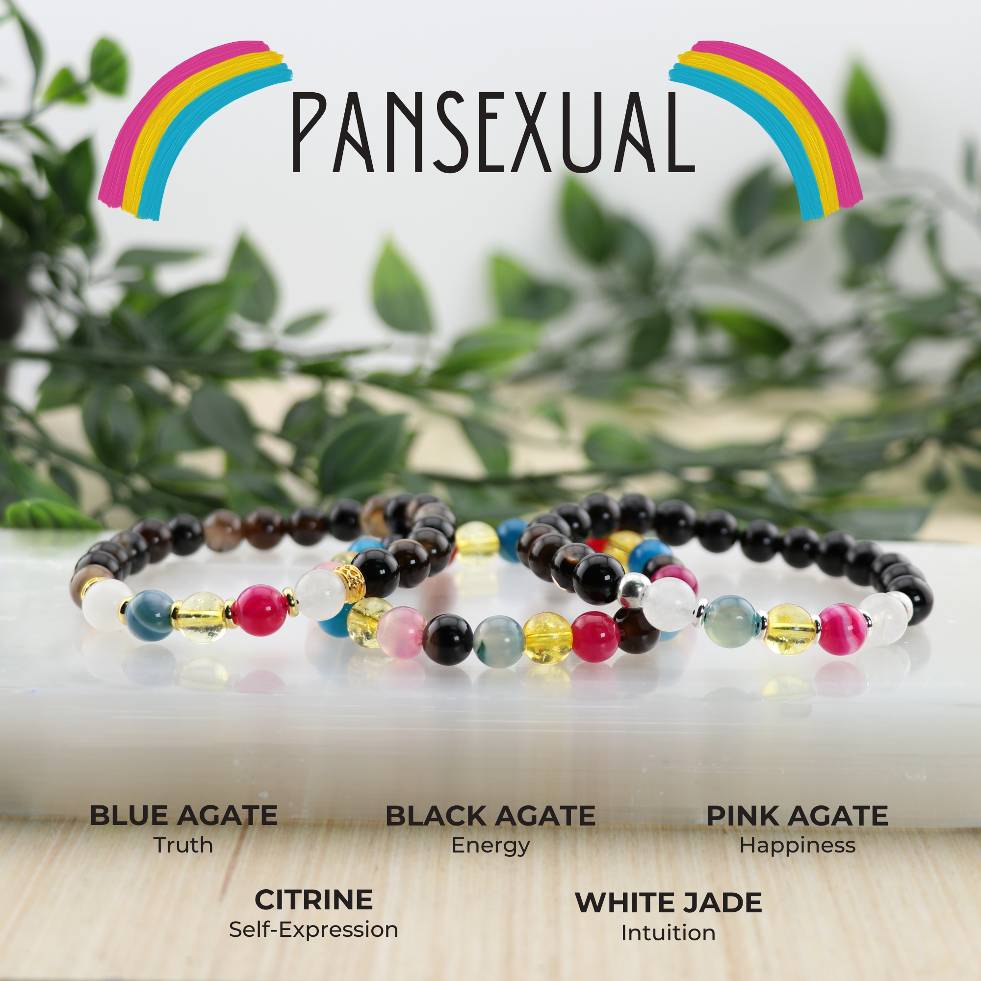 Pansexual - LGBTQ Natural Gemstone Bracelets, 10 Pieces in a Pack