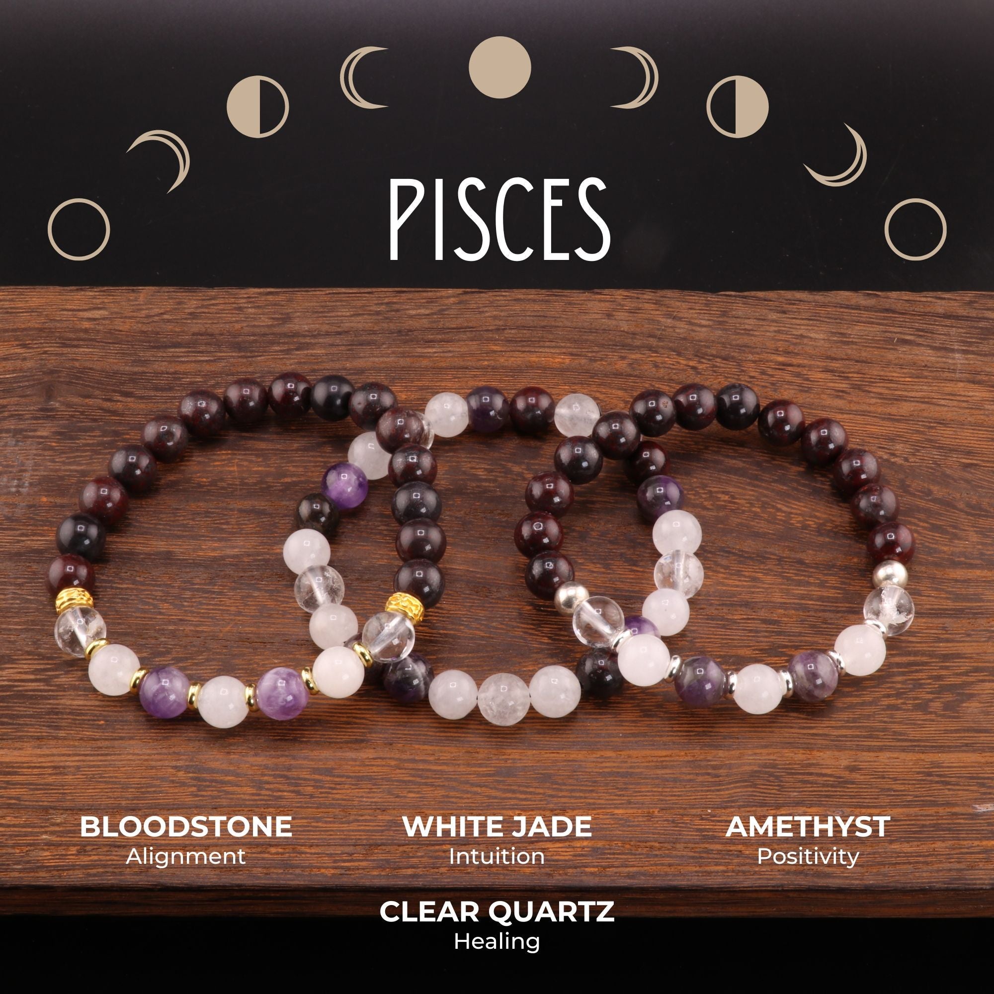 Pisces Zodiac - Natural Gemstone Bracelets, 10 Pieces in a Pack