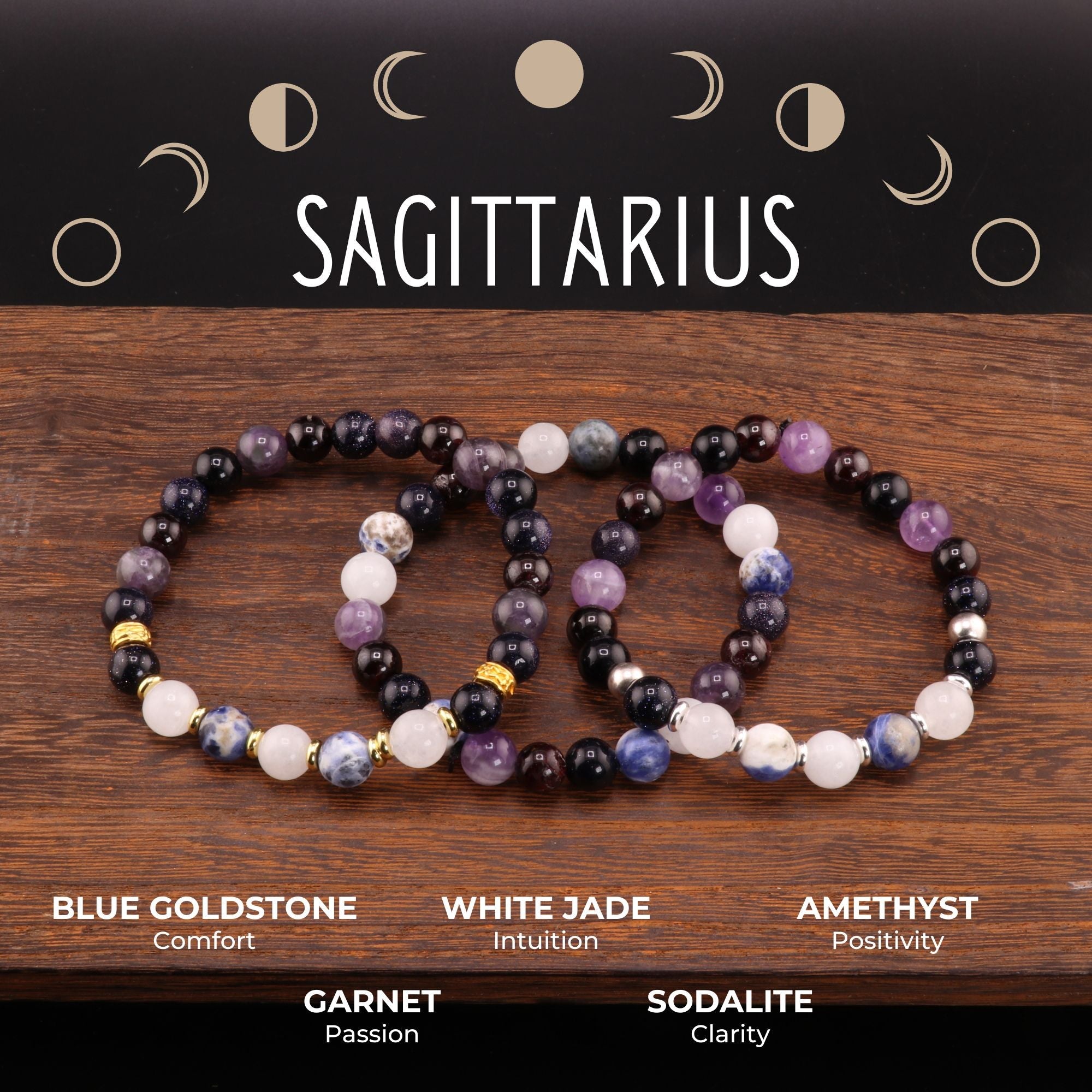 Sagittarius Zodiac - Natural Gemstone Bracelets, 10 Pieces in a Pack