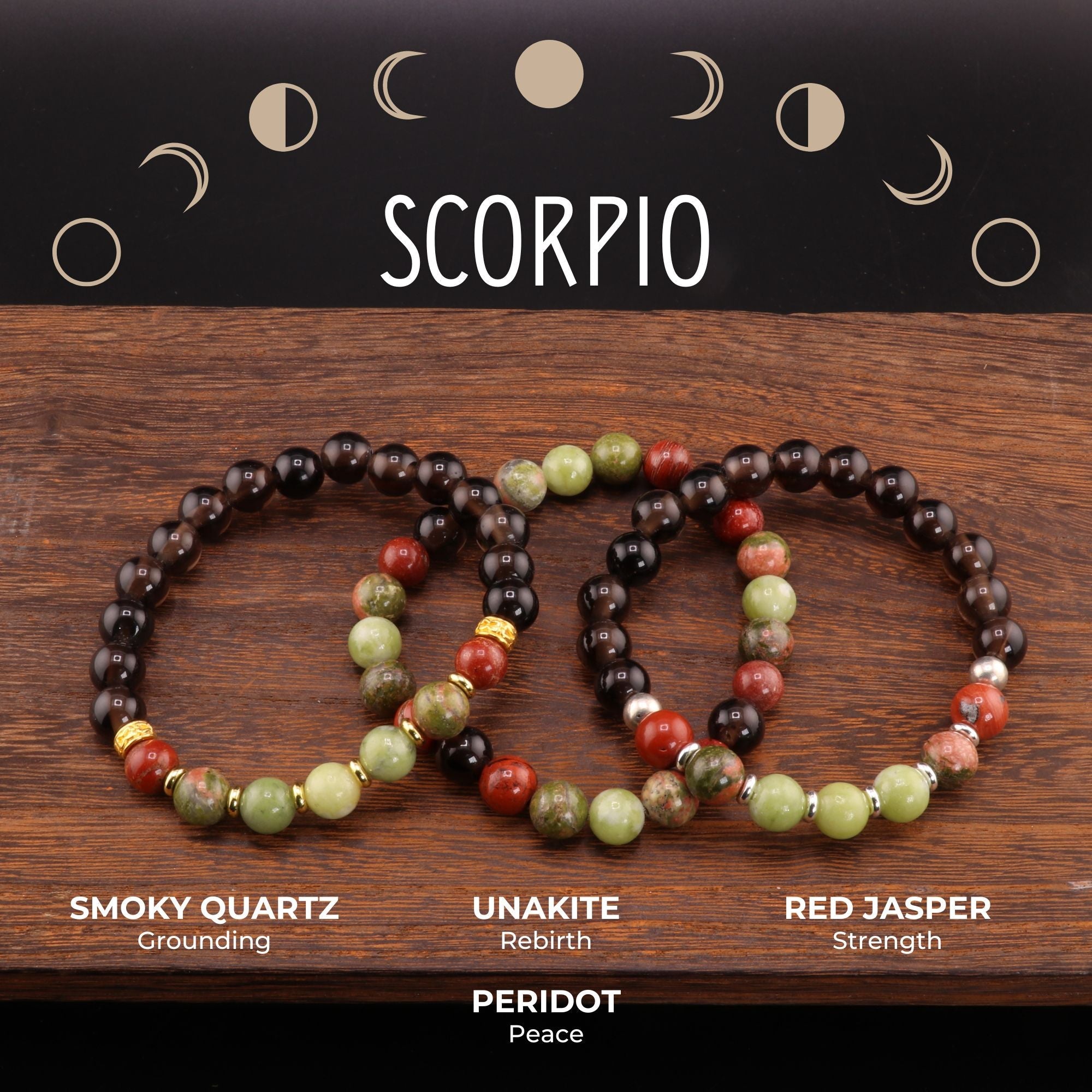 Scorpio Zodiac - Natural Gemstone Bracelets, 10 Pieces in a Pack