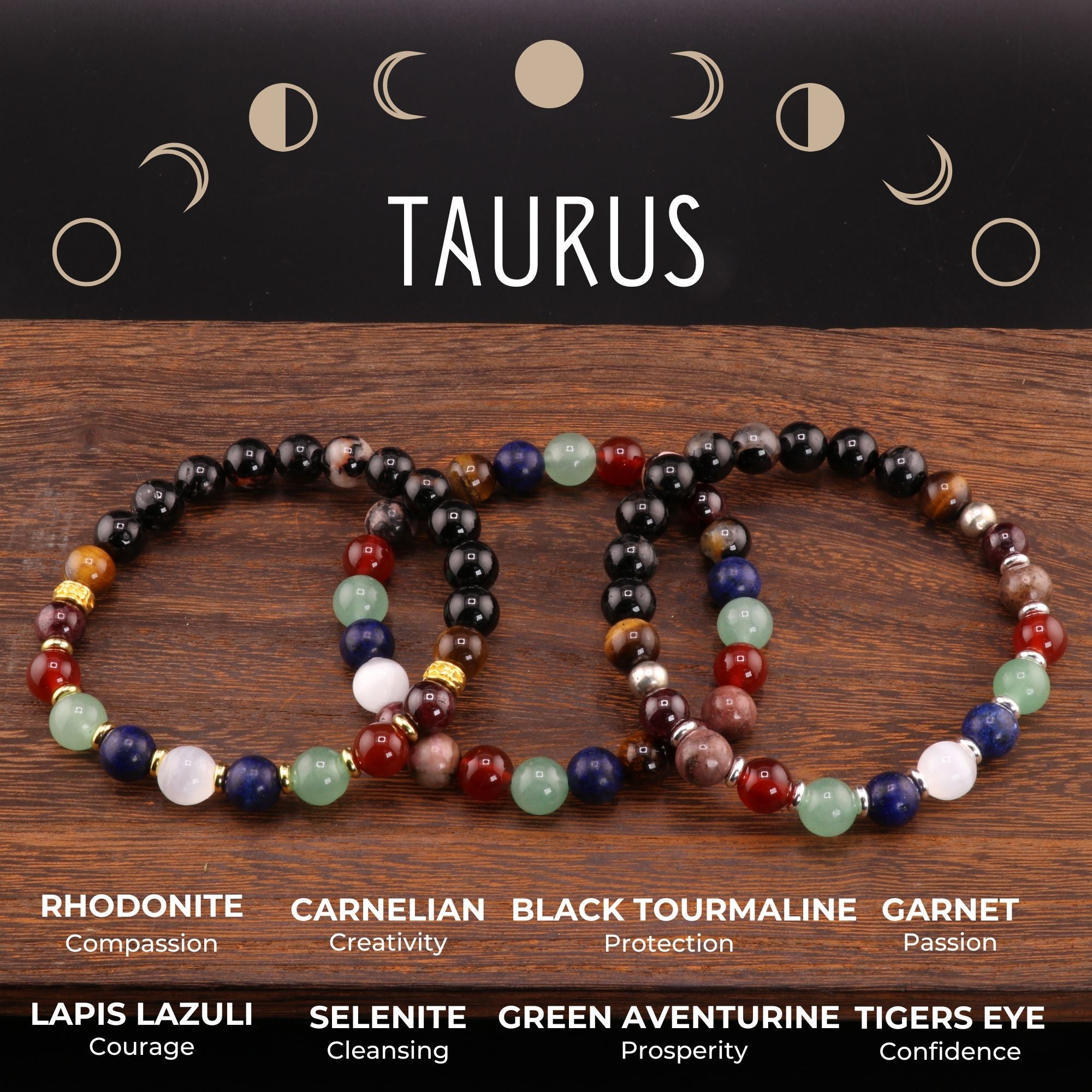Taurus Zodiac - Natural Gemstone Bracelets, 10 Pieces in a Pack