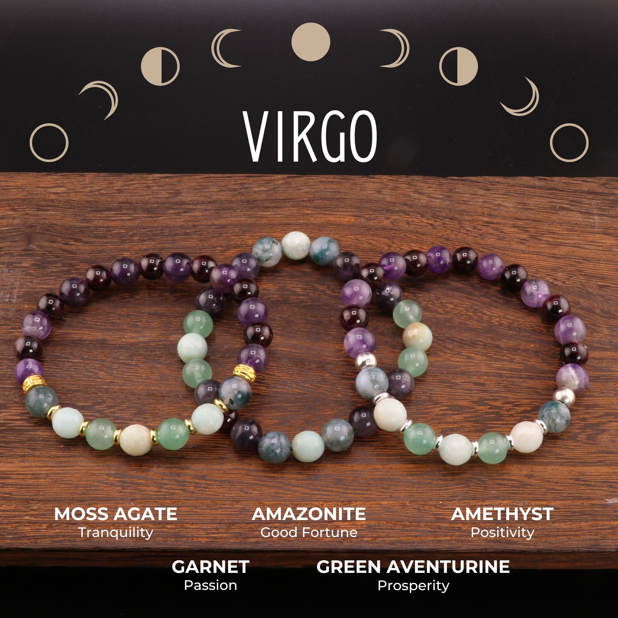 Virgo Zodiac - Natural Gemstone Bracelets, 10 Pieces in a Pack