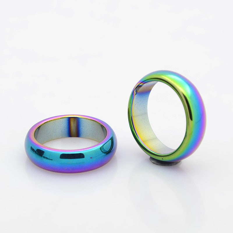 Electroplate Non-Magnetic Synthetic Hematite Ring, inner Diameter 19 mm, Rainbow, 10 Pieces in a Pack #0053