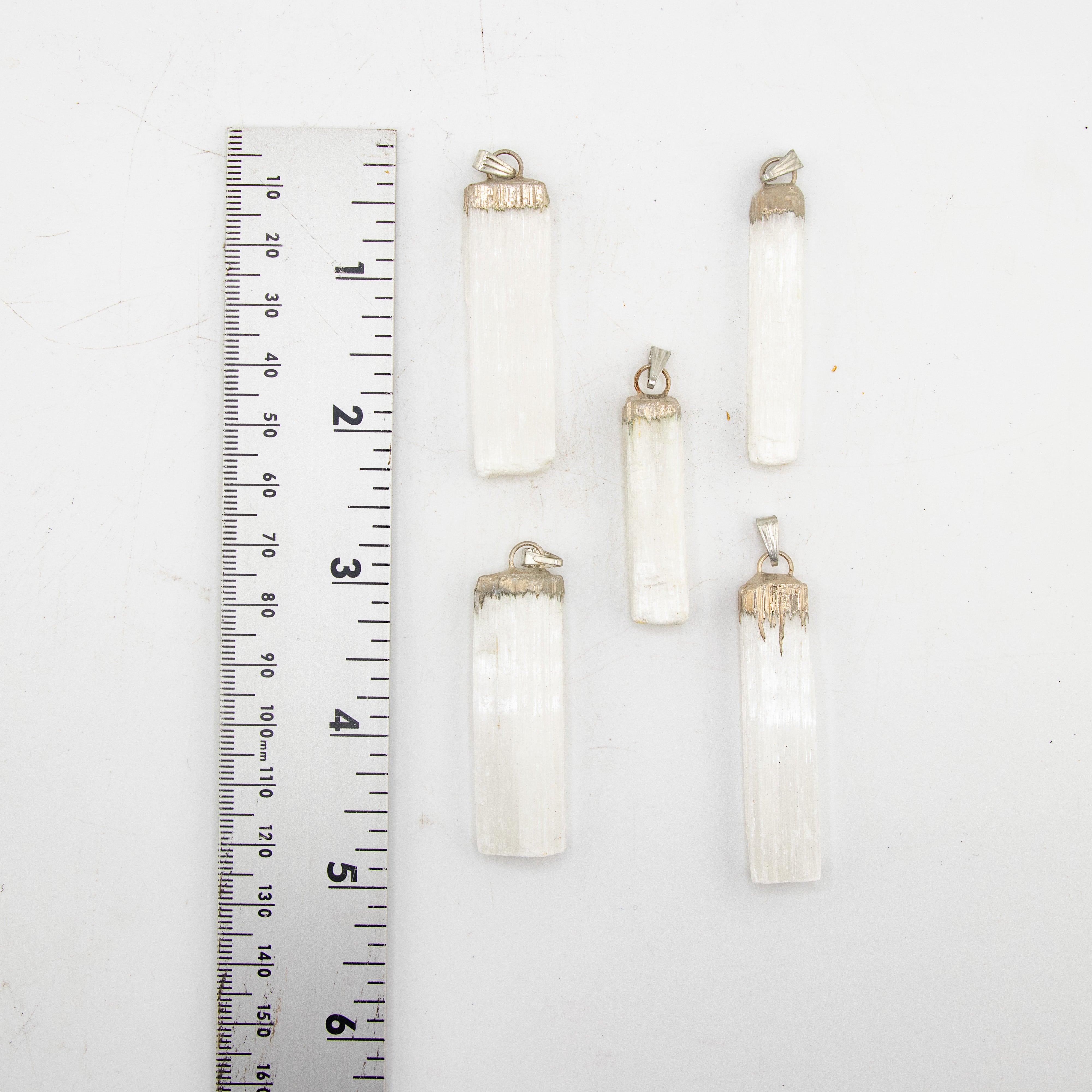 Selenite Raw Slab Stick Pendants, 5 Pieces in a Pack, #079