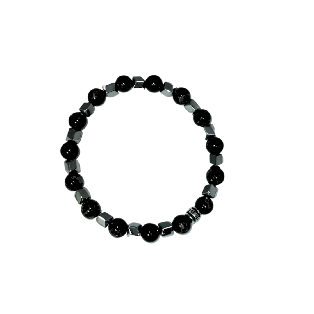 Black Regalite & Hematite Bracelet, Silver Color, 8mm, 5 Pieces in a Pack #257