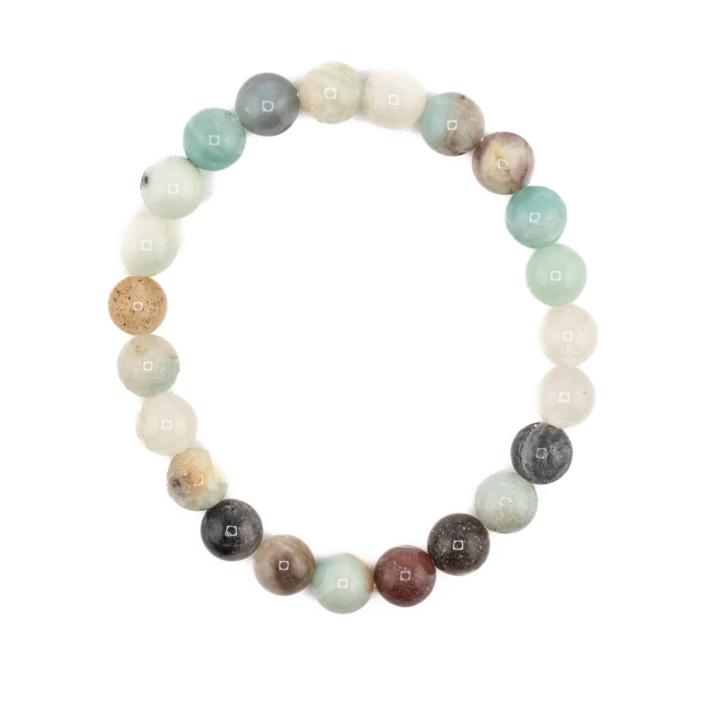 Amazonite (Flower), Metal Free Bracelet, 8mm, 5 Pieces in a Pack