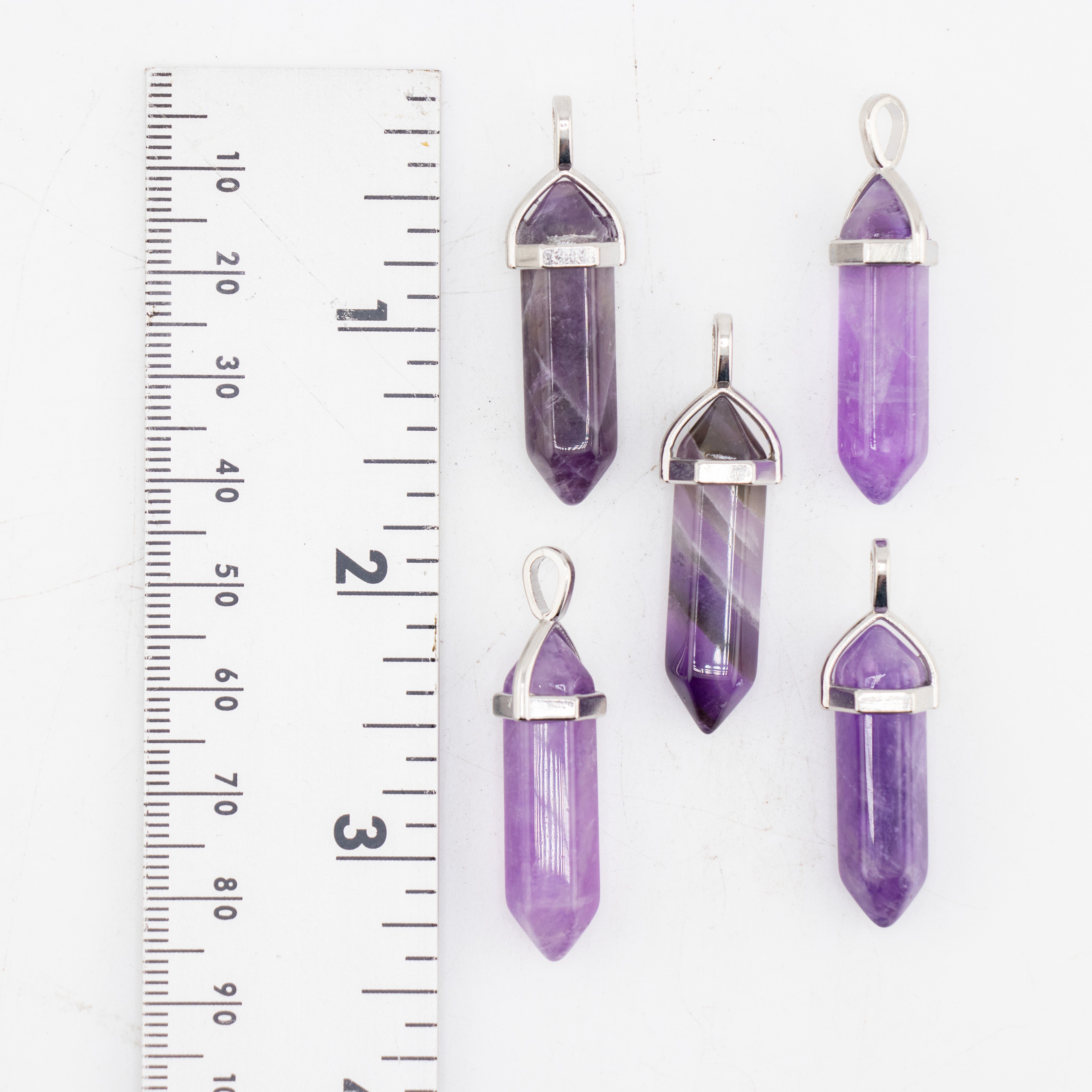 Amethyst Point Shape Pendants, 0.30" x 1.5" Inch, 5 Pieces in a Pack, #037