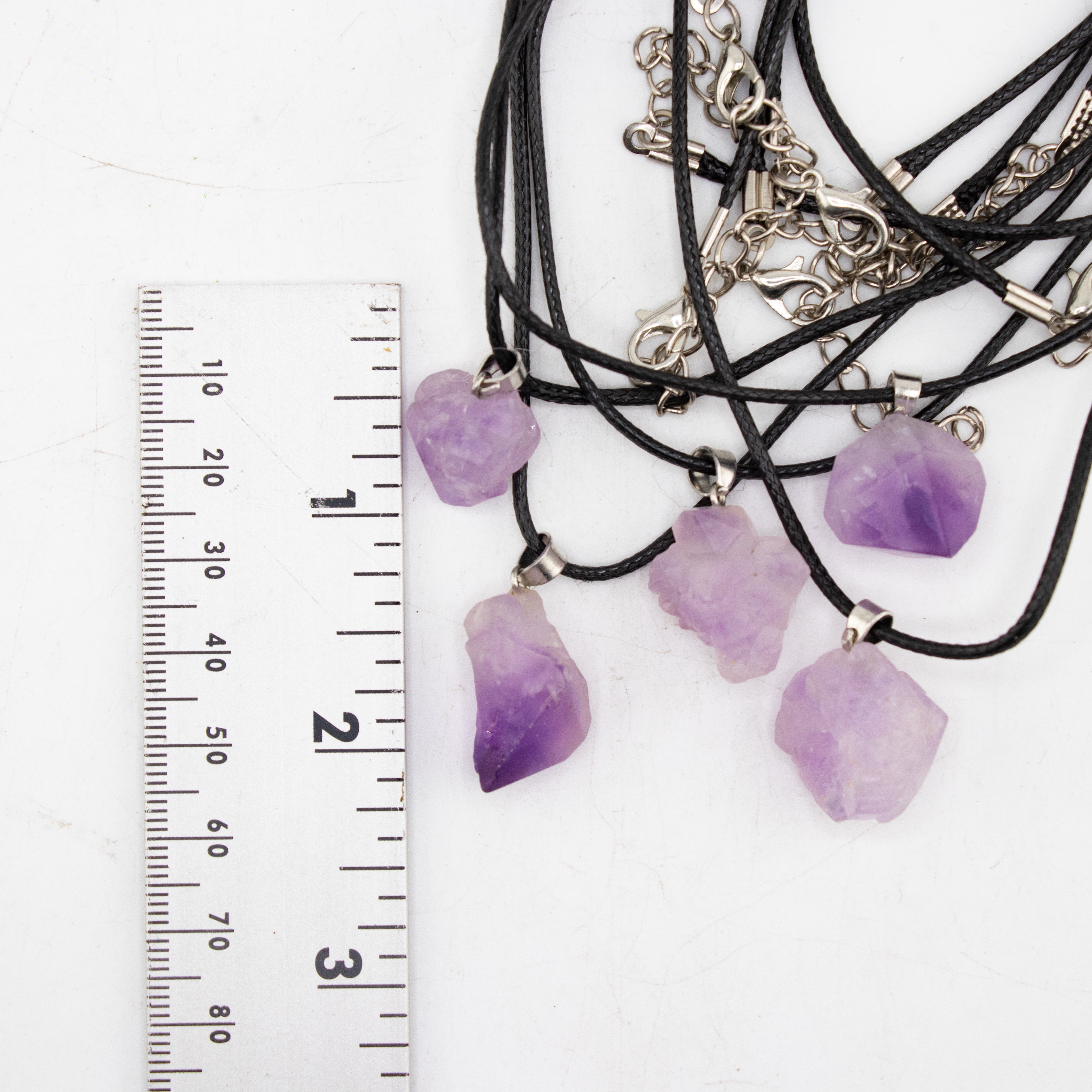 Amethyst Raw Pendants with Black Cord, 5 Pieces in a Pack