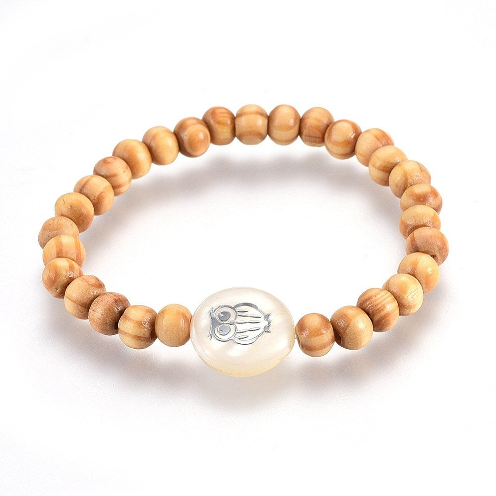 Wood & Shell Kids Bracelet, 8mm, 5 Pieces in a Pack