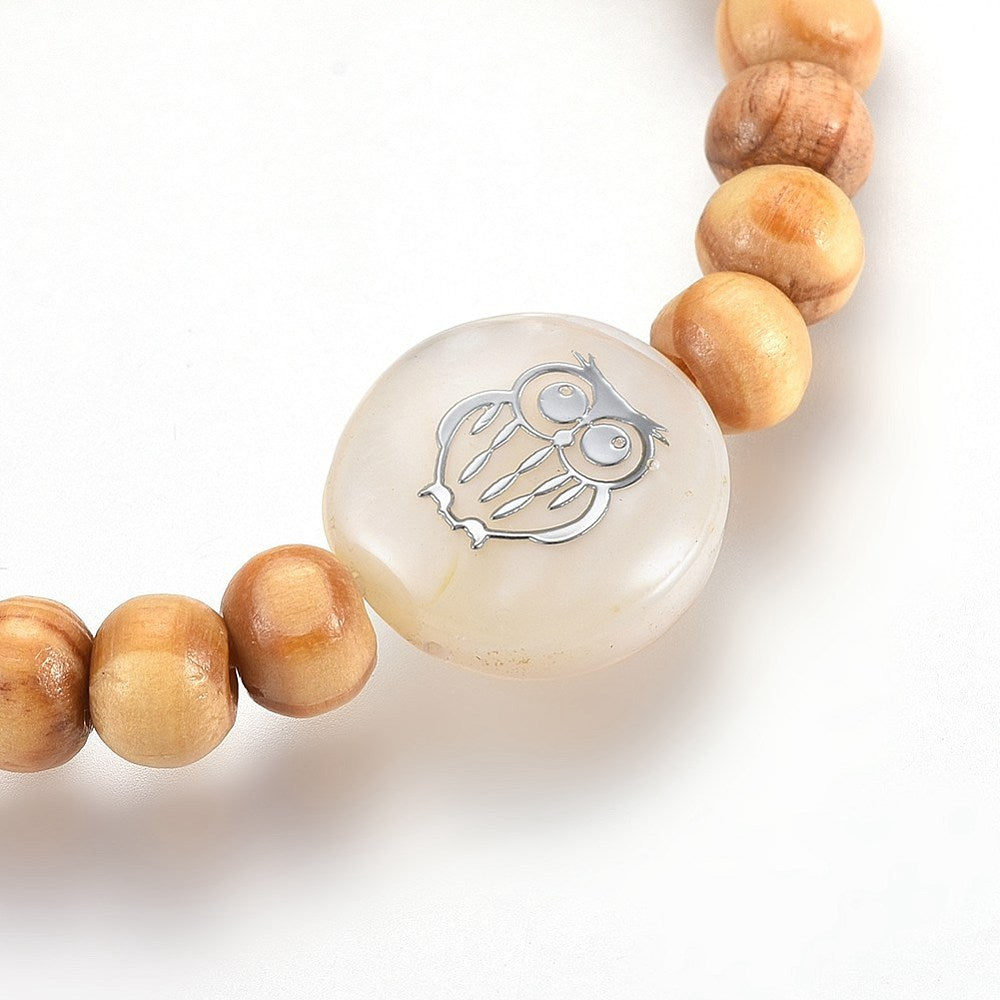 Wood & Shell Kids Bracelet, 8mm, 5 Pieces in a Pack