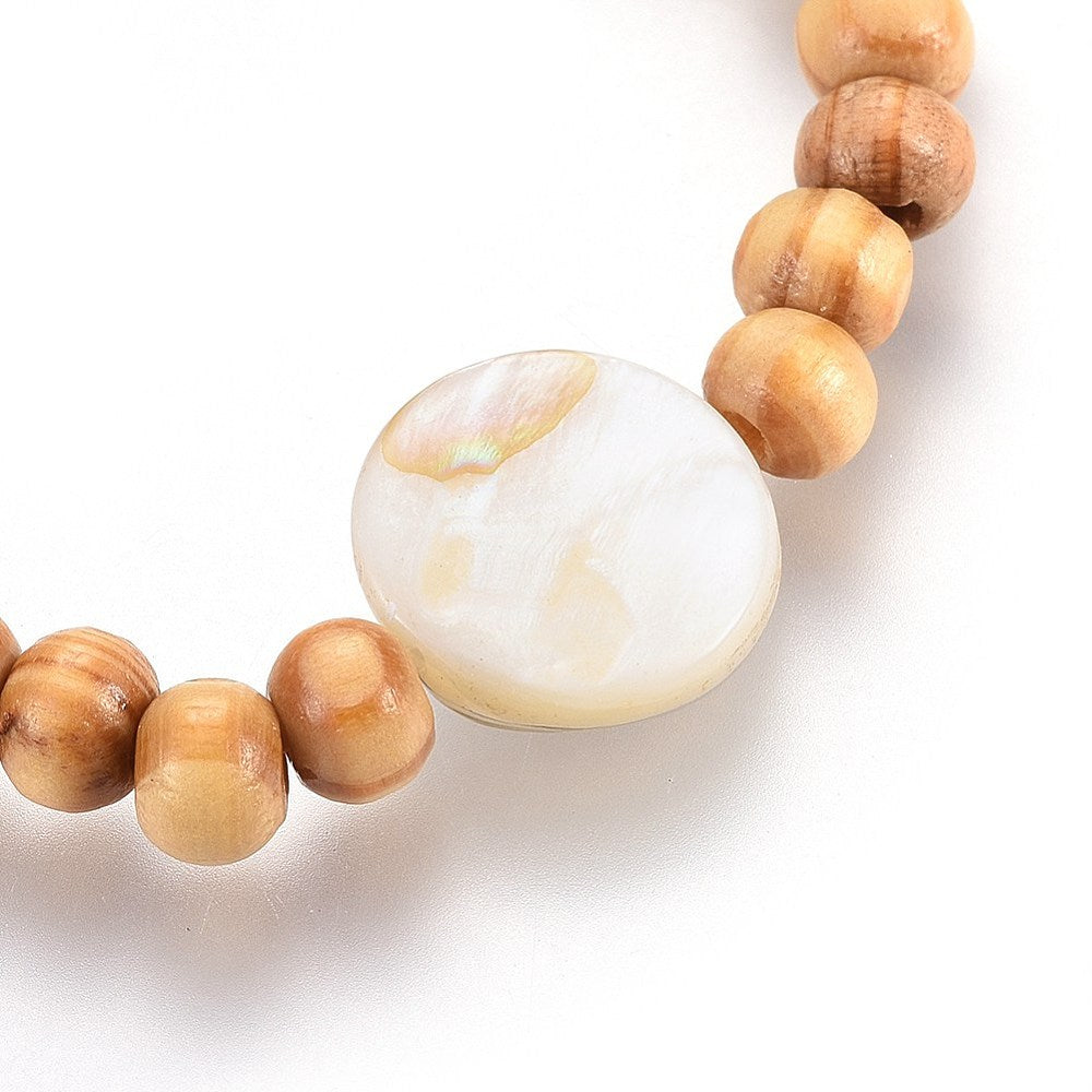 Wood & Shell Kids Bracelet, 8mm, 5 Pieces in a Pack