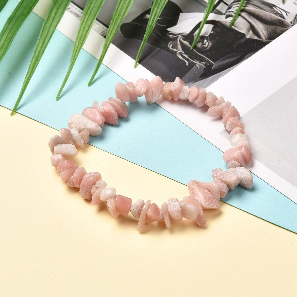 Pink Opal Chipped Stone Bracelet, 5 Pieces in a Pack