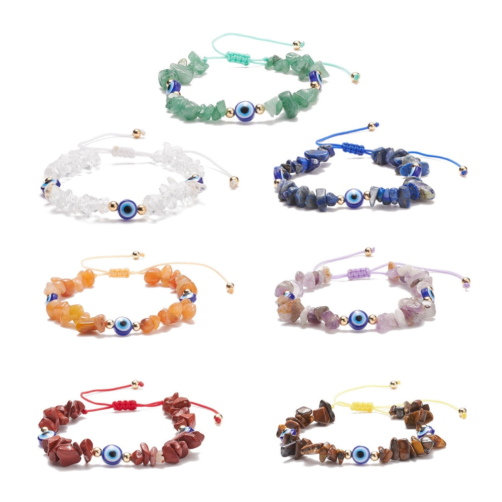 Mix Stones & Nazar Eye Bracelet, Braided, 7 Pieces in a Pack