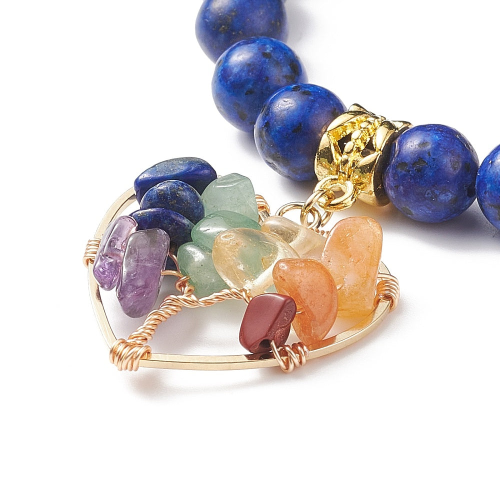 Chakra & Heart Tree Bracelet, 8mm, 5 Pieces in a Pack