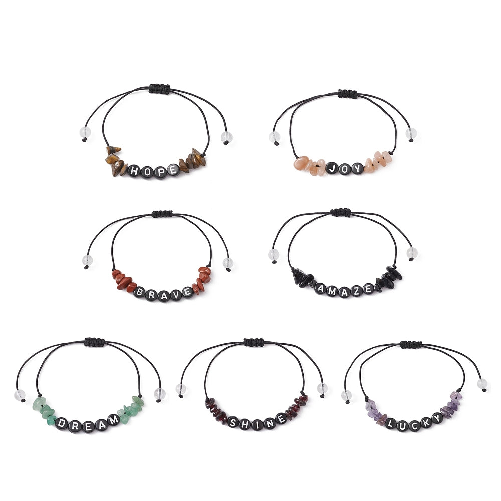 Mixed w/ Word Beads Braided Bracelet, 7 Pieces in a Pack