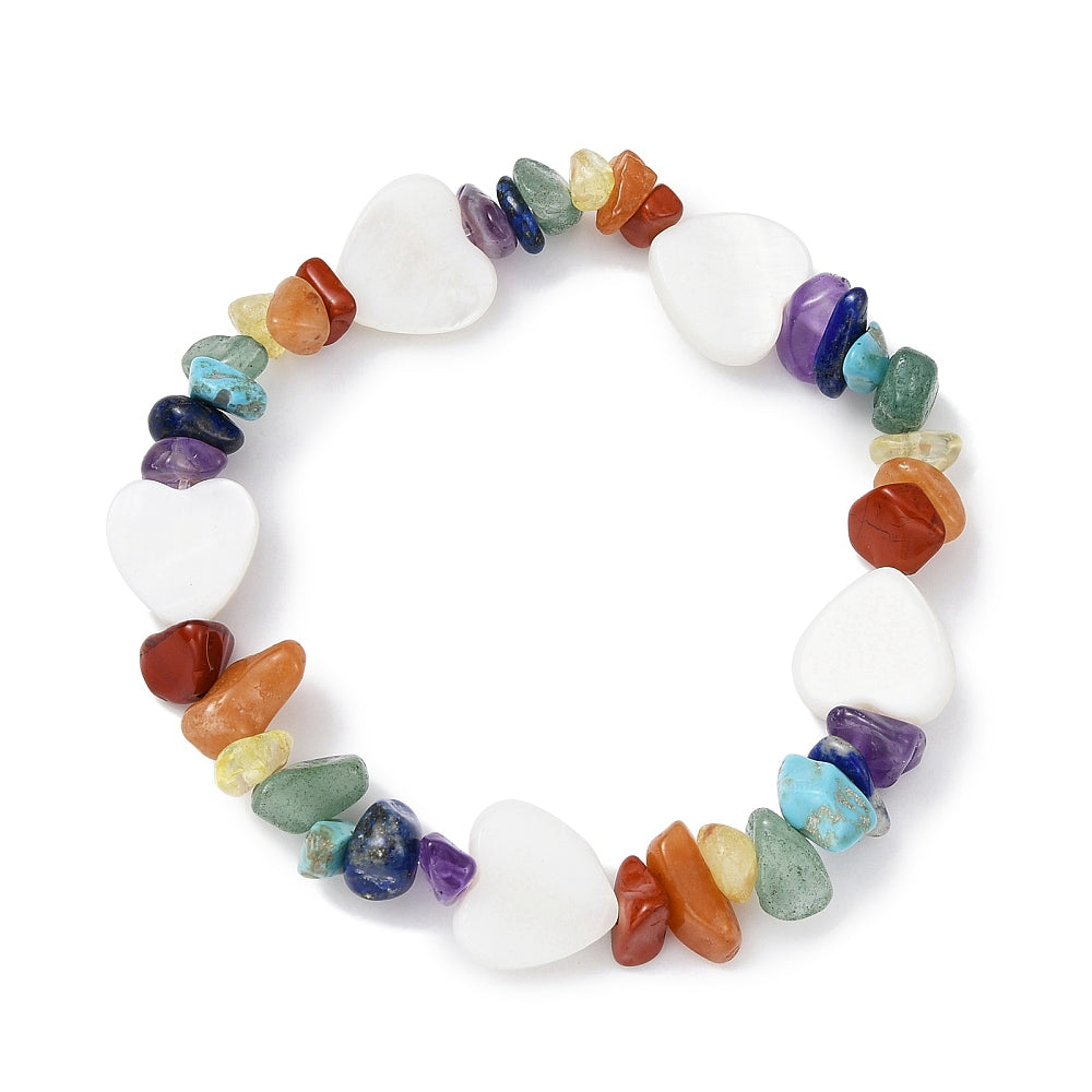 Mix Stone & Heart Shell Kids Bracelet, Chipped, 5 Pieces in a Pack