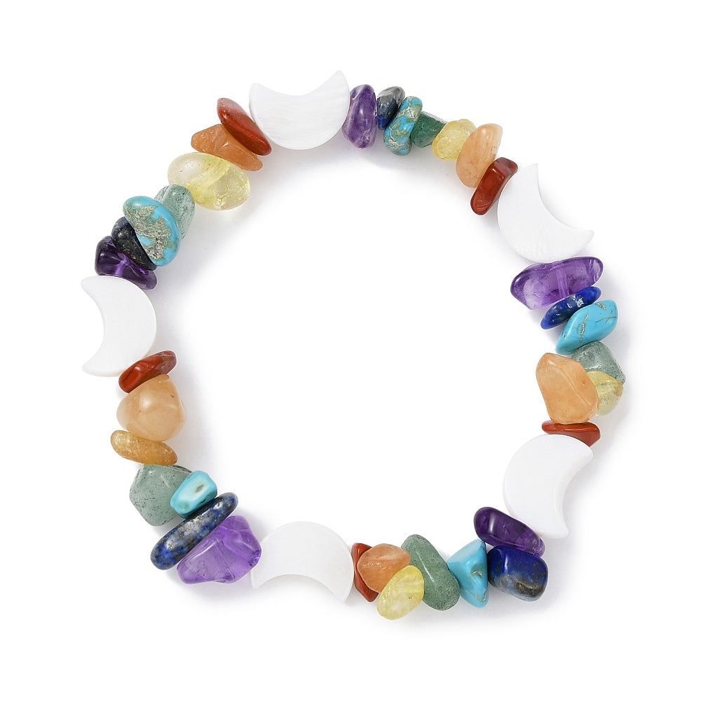 Mix Stone & Moon Shell Kids Bracelet, Chipped, 5 Pieces in a Pack