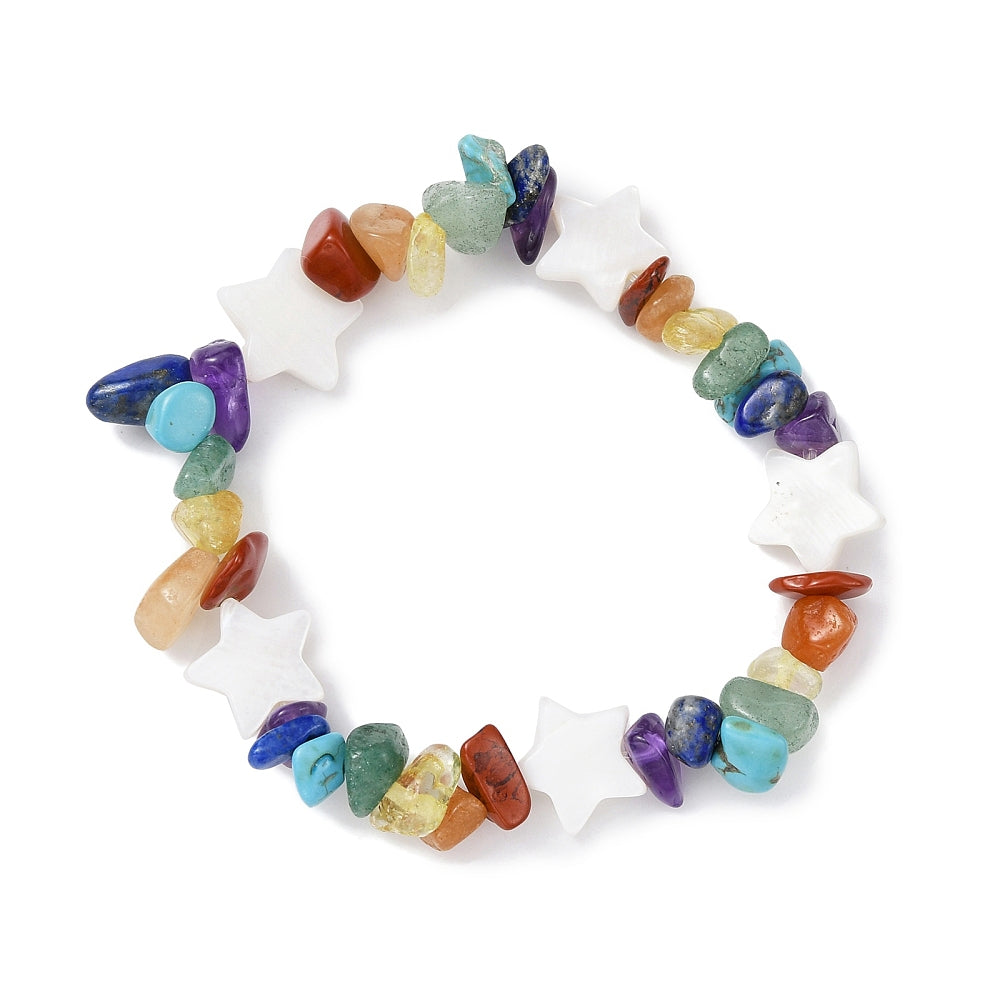 Mix Stone & Star Shell Kids Bracelet, Chipped, 5 Pieces in a Pack