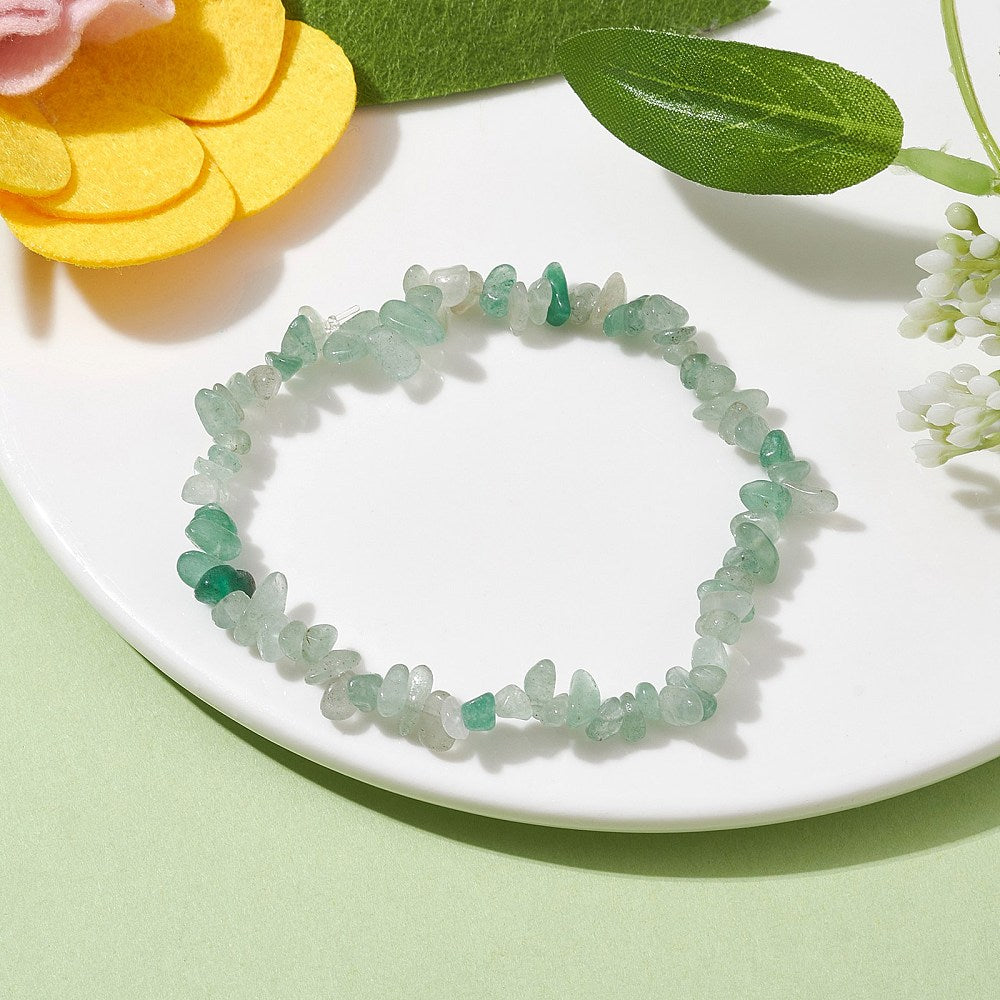 Green Aventurine Chipped Stone Bracelet, 5 Pieces in a Pack