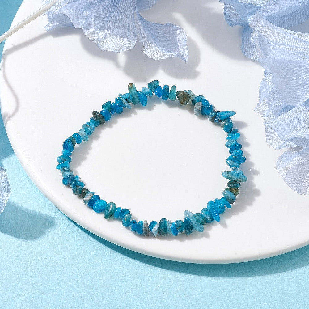 Blue Apatite Chipped Stone Bracelet, 5 Pieces in a Pack