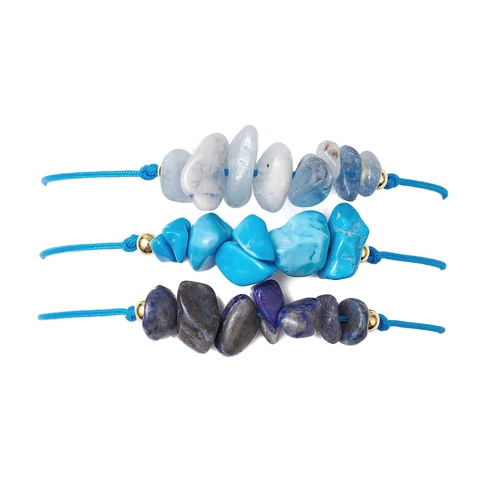 Mixed w/ String Chipped Stone Bracelet, 10 Pieces in a Pack