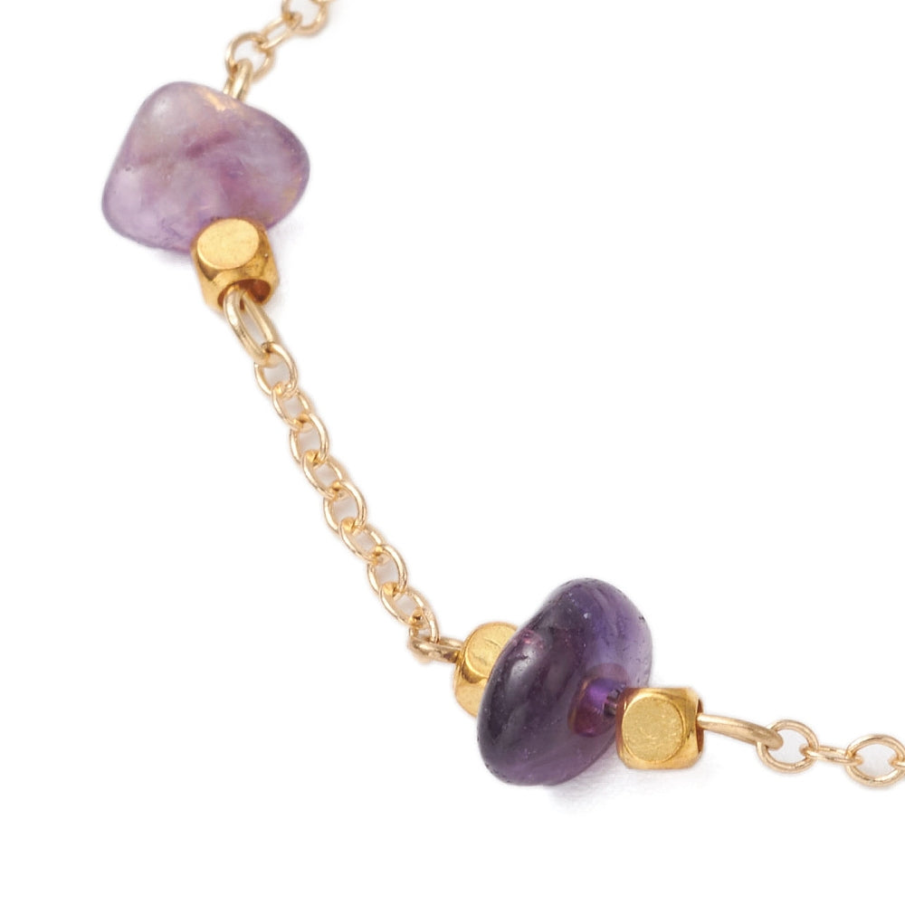 Amethyst w/ Chain Chipped Stone Bracelet, 5 Pieces in a Pack
