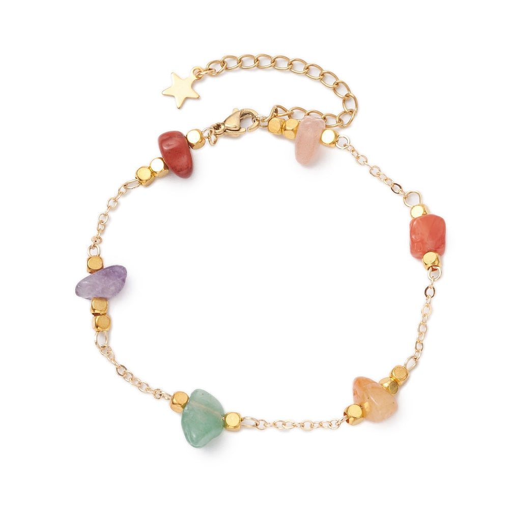 Mixed w/ Chain Chipped Stone Bracelet, 5 Pieces in a Pack