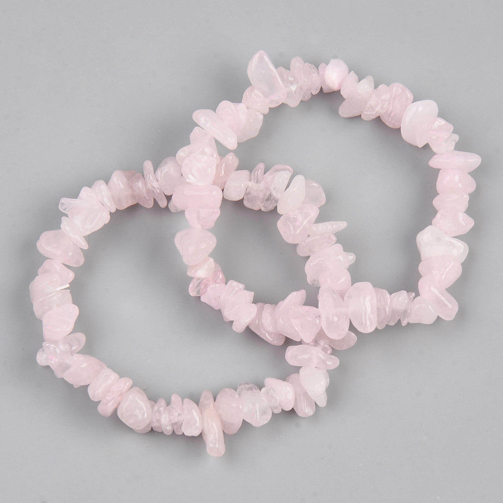 Rose Quartz Chipped Stone Bracelet, 5 Pieces in a Pack