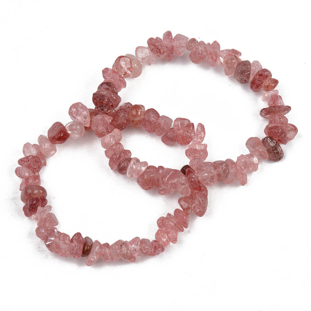 Strawberry Quartz Chipped Stone Bracelet, 5 Pieces in a Pack