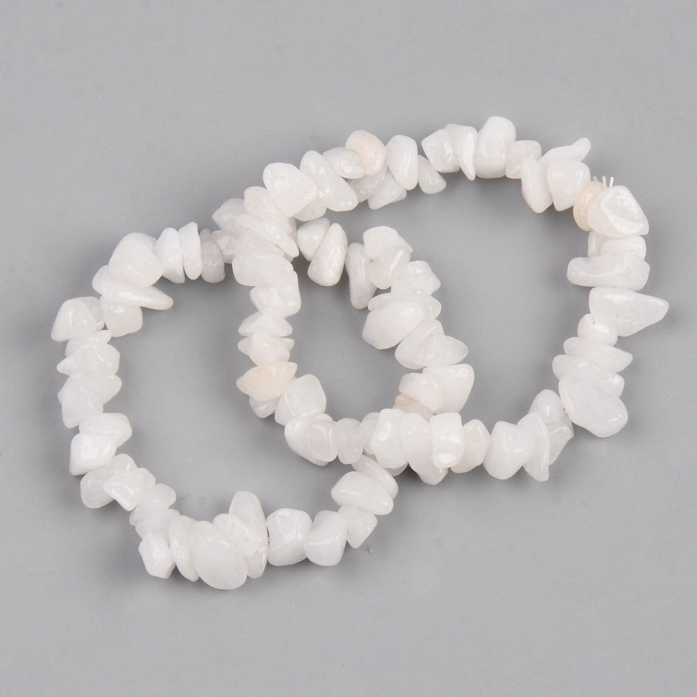 White Moonstone Chipped Stone Bracelet, 5 Pieces in a Pack