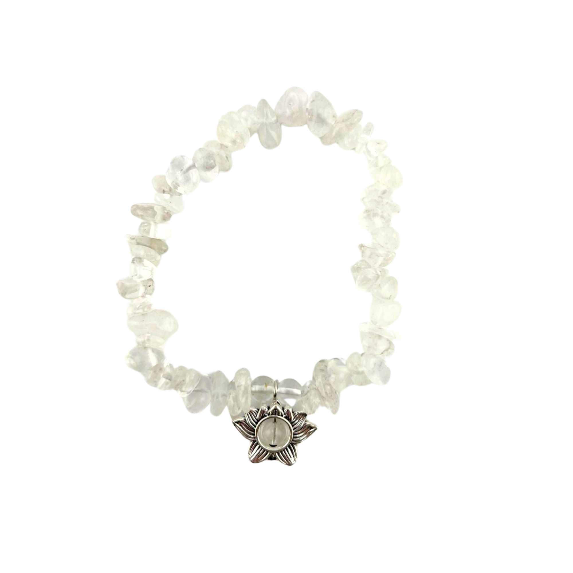 Clear Quartz Chip Stone Bracelet, with Flower Charm, Silver Color, 5 Pieces in a Pack #068