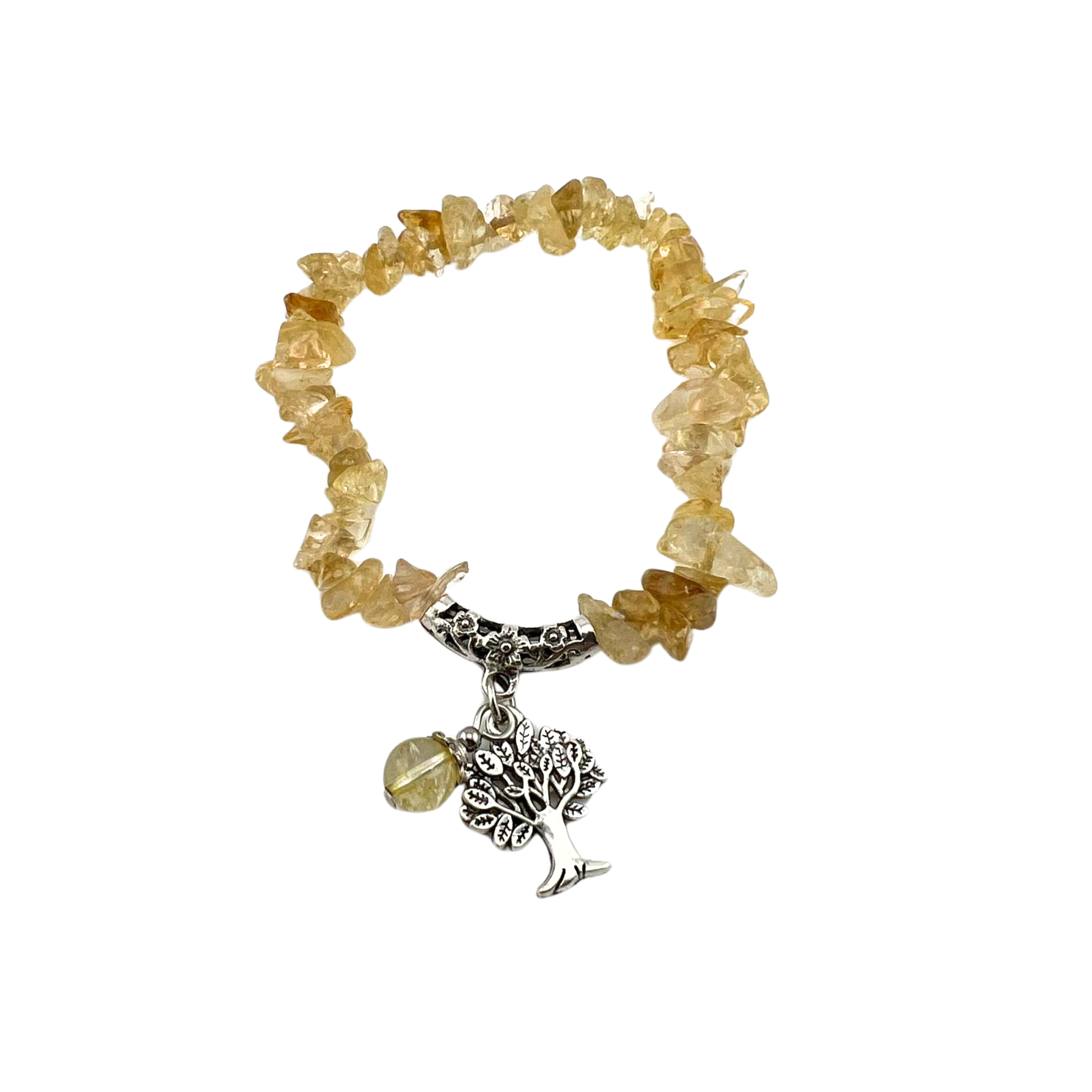 Citrine Chip Stone Bracelet, with Tree of Life Charm, Silver Color, 5 Pieces in a Pack #064