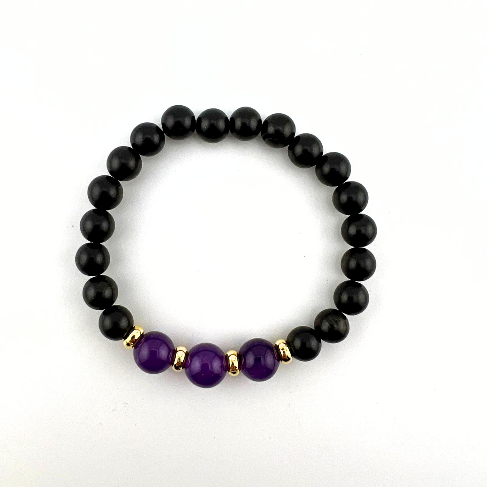 Amethyst & Black Wood  Bracelet, 8-10mm, 5 Pieces in a Pack #559