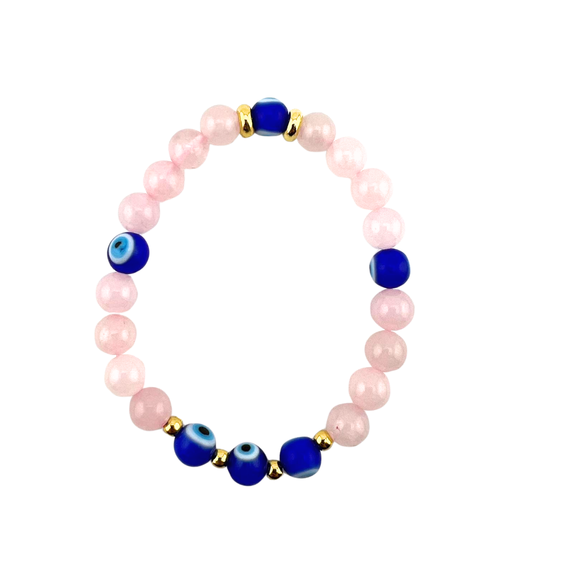 Rose Quartz Bracelet, with Evil Eye Beads, 8 mm, 5 Pieces in a Pack #557