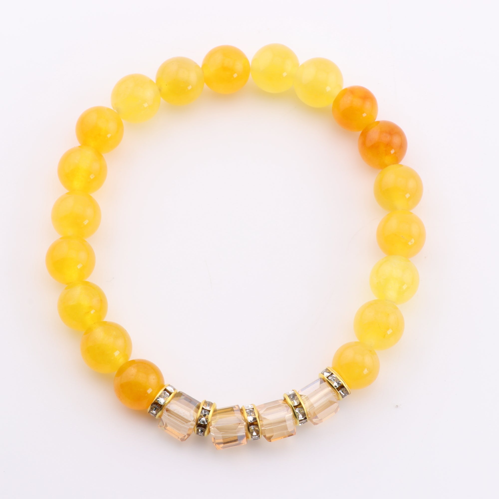 Natural & Synthetic Mixed Gem Stone Bracelet,Dyed, Gold Color, 8mm, 5 Pieces in a Pack #556